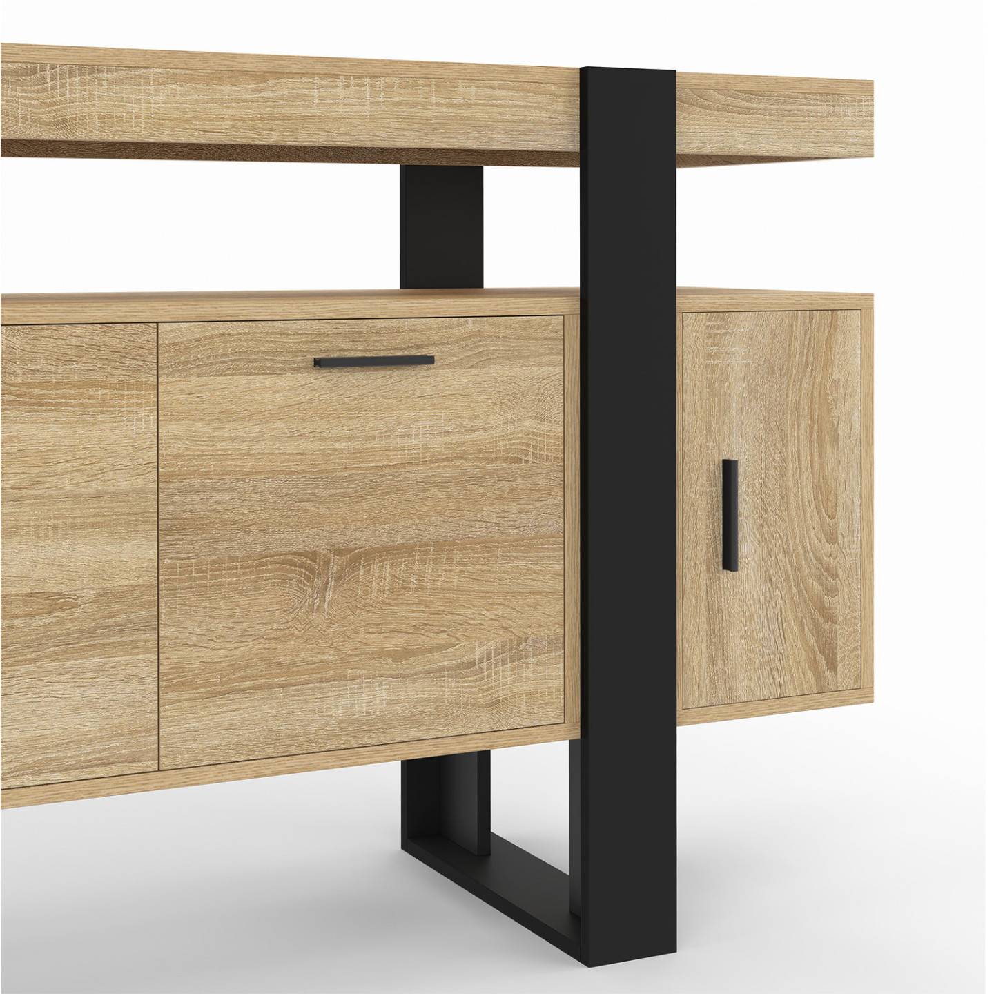 Buffet 140 cm PHOENIX 4 portes bois et noir - Image 6