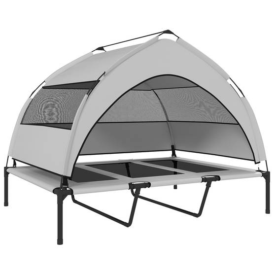 ComfortXL - Lit surélevé pour chien en acier et tissu Oxford gris clair 122 x 92 x 94 cm avec auvent amovible pour jardin - Image 10