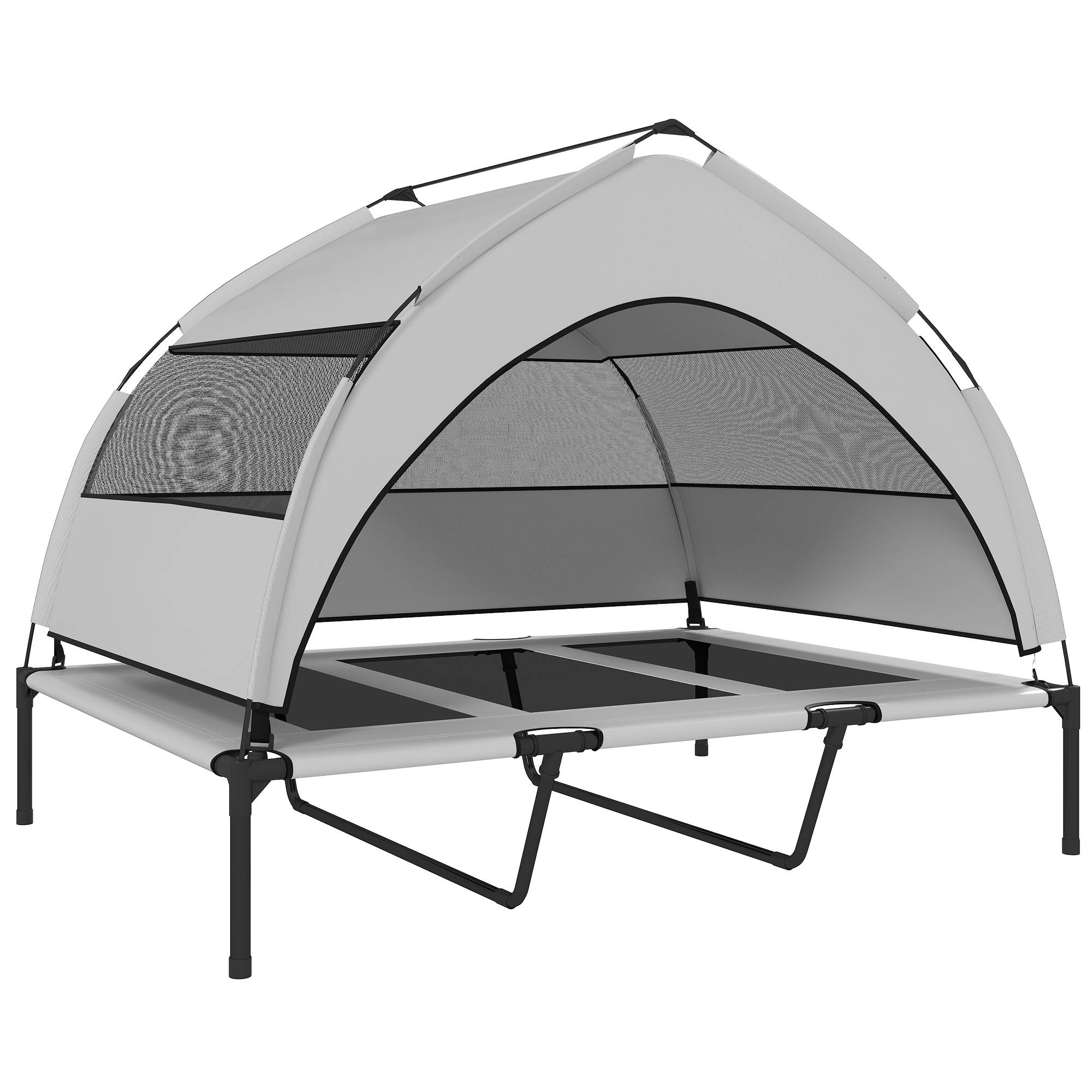 ComfortXL - Lit surélevé pour chien en acier et tissu Oxford gris clair 122 x 92 x 94 cm avec auvent amovible pour jardin - Image 10