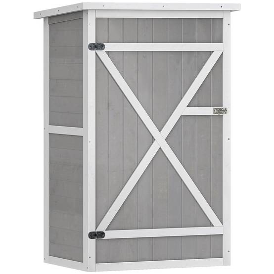 ComfortXL - Armoire de jardin en sapin 75 x 56 x 115 cm grise rangement outils extérieur compact toit asphalté étanche - Image 10