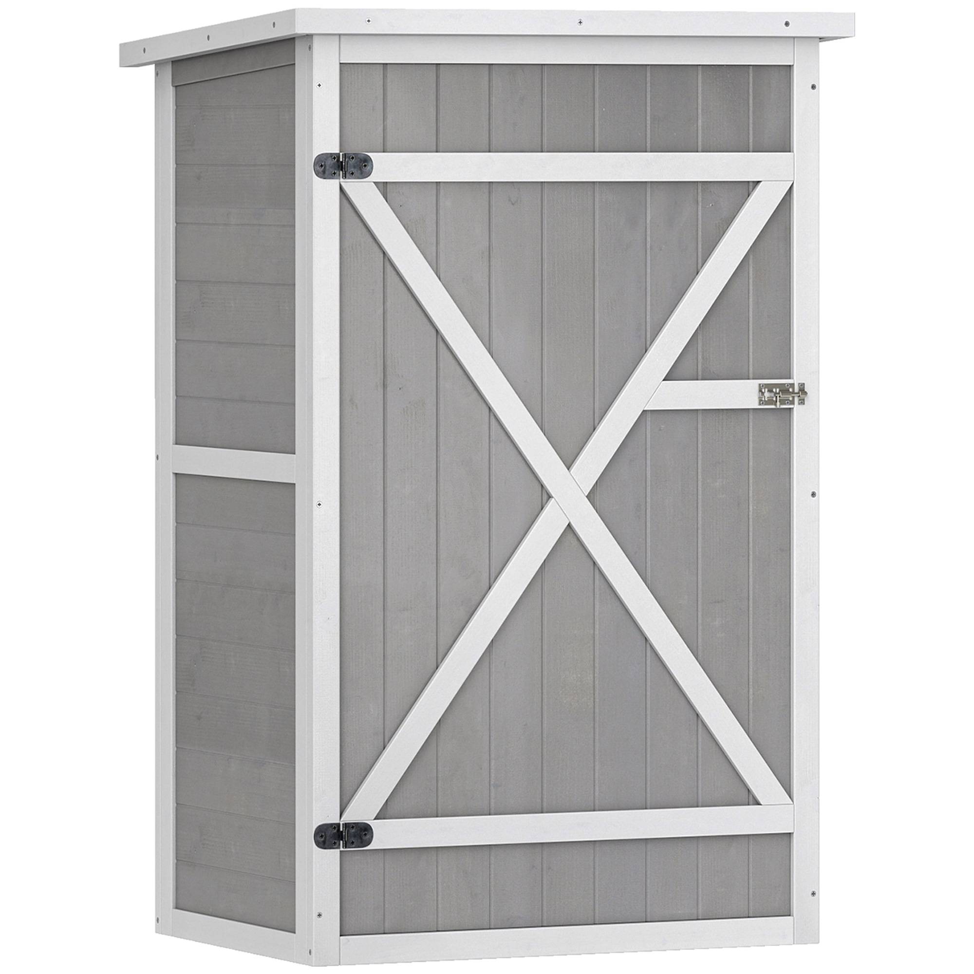ComfortXL - Armoire de jardin en sapin 75 x 56 x 115 cm grise rangement outils extérieur compact toit asphalté étanche - Image 10