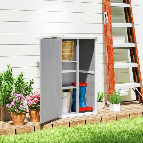 ComfortXL - Armoire de jardin en sapin 75 x 56 x 115 cm grise rangement outils extérieur compact toit asphalté étanche - Image 8