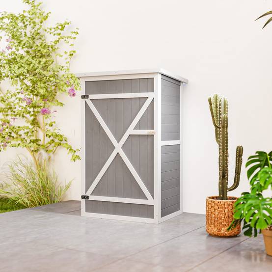 ComfortXL - Armoire de jardin en sapin 75 x 56 x 115 cm grise rangement outils extérieur compact toit asphalté étanche - Image 9