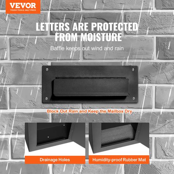 VEVOR Boîte aux lettres encastrable murale, 330x178x430 mm, acier, verrou code. - Image 2