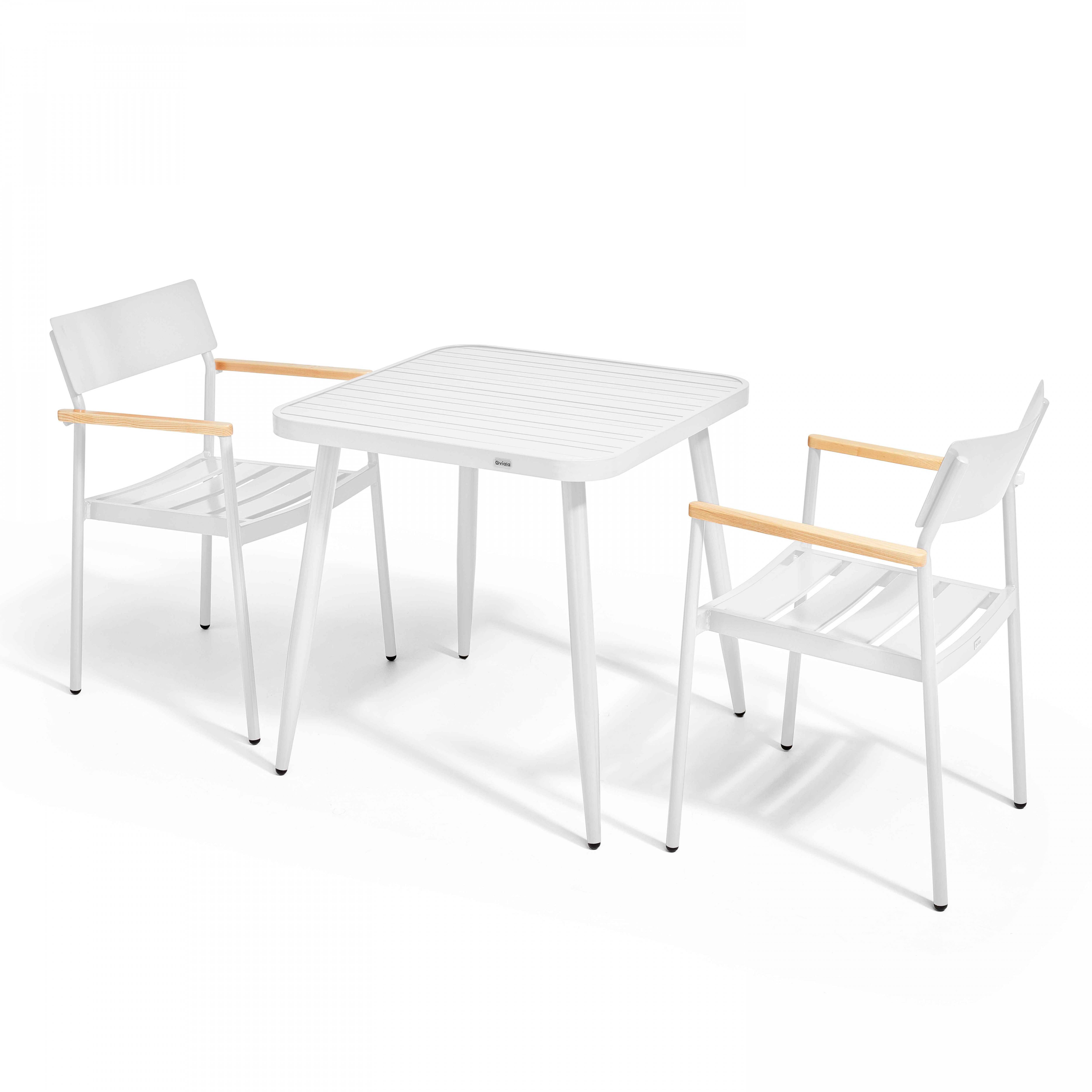 Oviala - Ensemble table de jardin et 2 fauteuils en aluminium/bois blanc Bristol - Oviala - Image 1