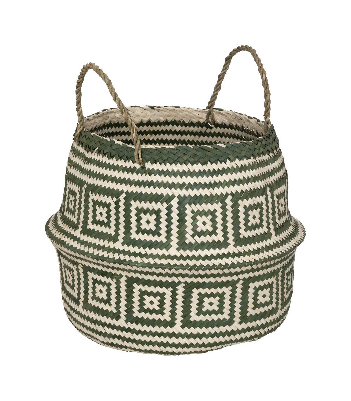 Panier de rangement pliable tressé motif  vert D 35 x H 40 cm