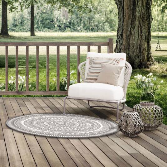 Decoweb - Tapis rond d'extérieur ou d'intérieur - Mandala - Gris - Ø 120 cm - Decoweb - Image 2