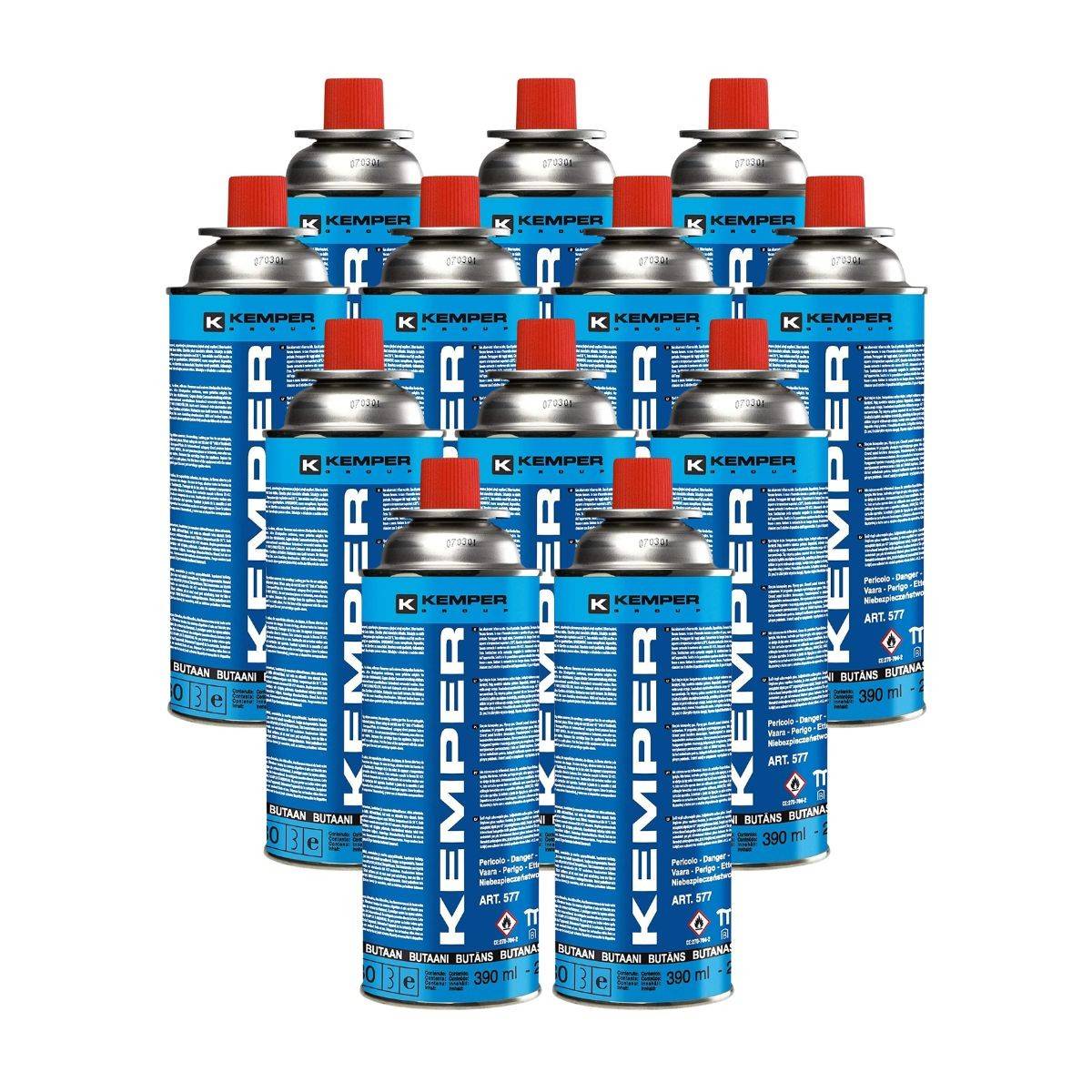 Lot 12 Cartouches Gaz Butane 390 ml 227 g Recharge Réchaud Portable Chalumeau Valve Sécurité KEMPER - Image 1