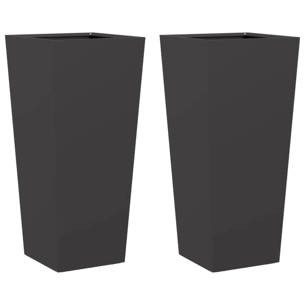 Lot de 2 Jardinières - Bacs à fleurs - Pots de fleurs noir 35x35x75 cm acier - Image 1
