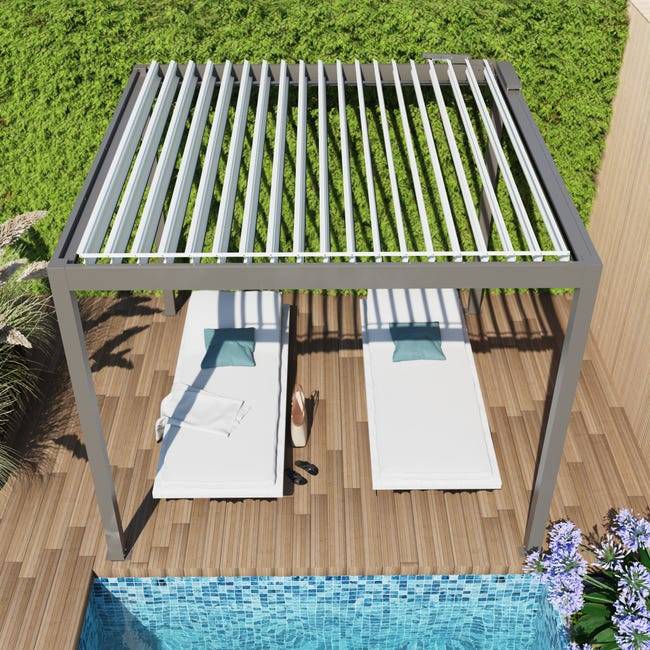 Pergola Bioclimatique Autoportante Motorisée Éclairée Aluminium 3x3 Gris SV ORIAL France - Image 7