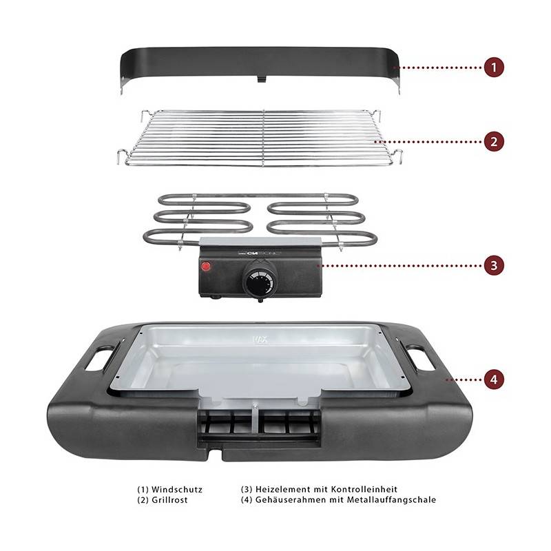 Barbecue Gril électrique de table 2000W BQ 3507 Noir Clatronic - Image 3