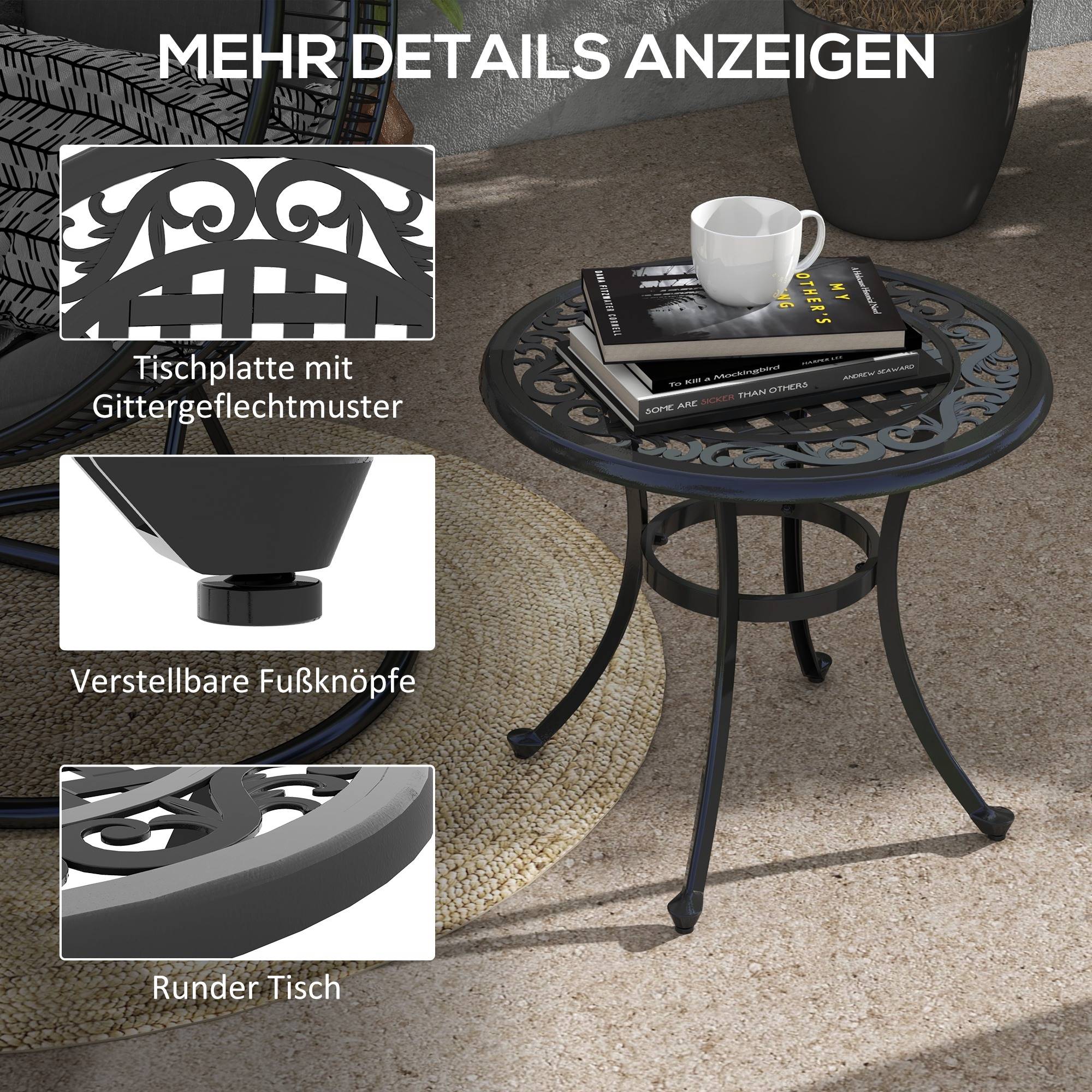 ComfortXL - Table basse de jardin ronde fonte noire 60 x 60 cm style vintage pour terrasse - ComfortXL Outdoor Living - Image 8