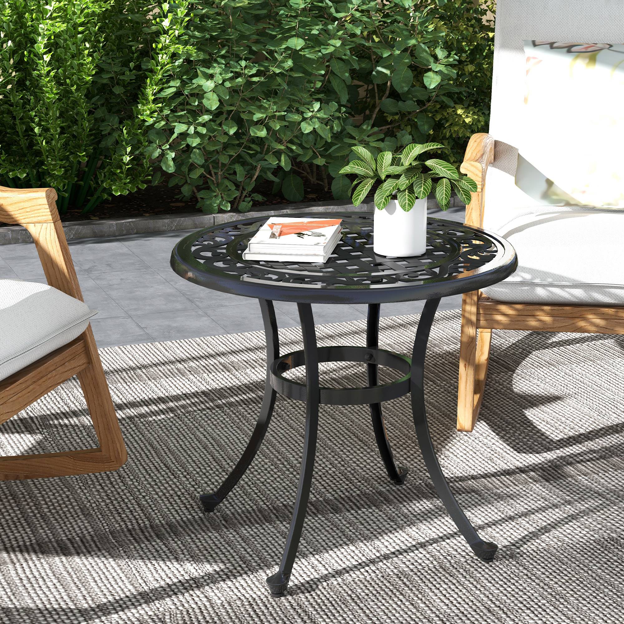 ComfortXL - Table basse de jardin ronde fonte noire 60 x 60 cm style vintage pour terrasse - ComfortXL Outdoor Living - Image 4