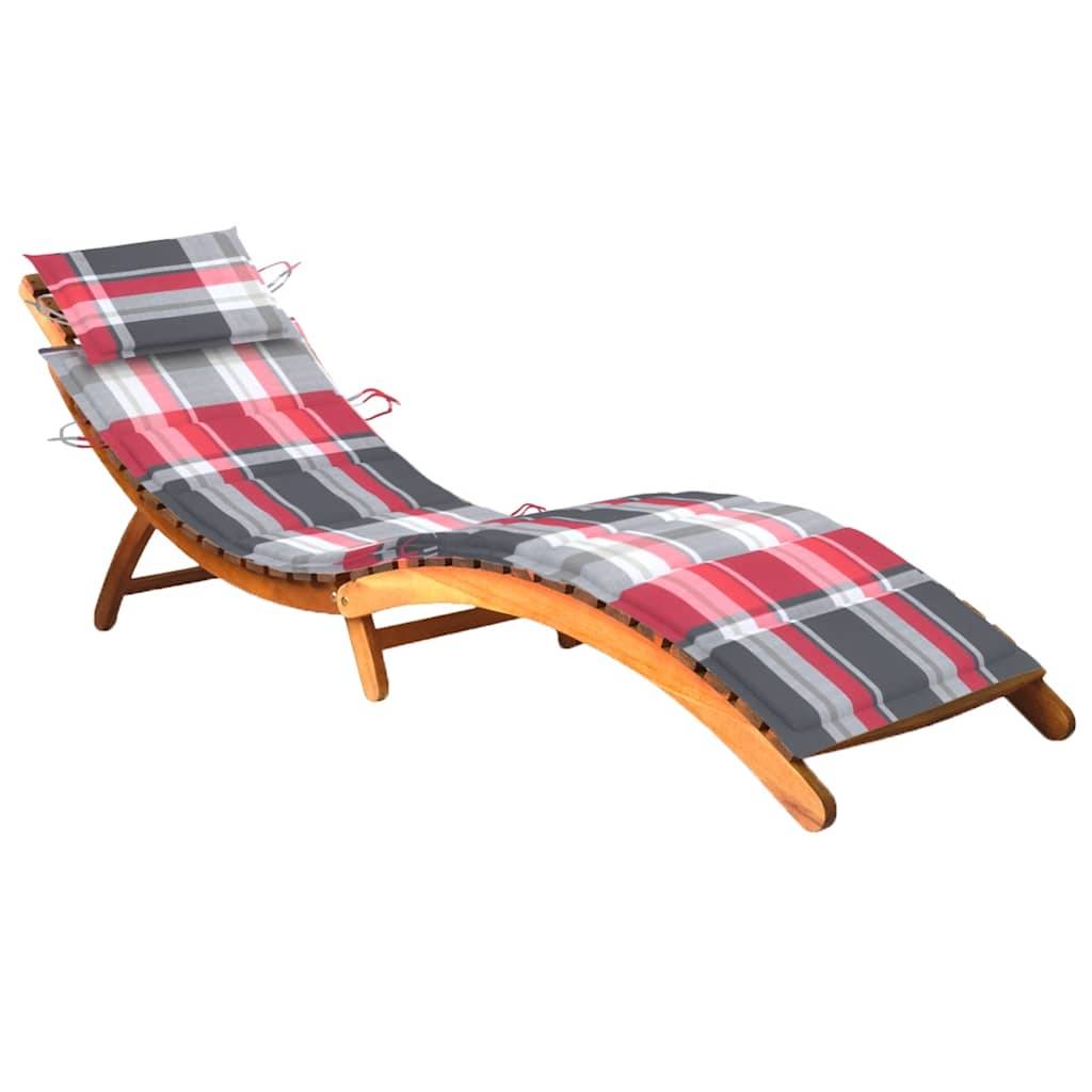 Chaise longue | Transat | Bain de soleil de jardin avec coussin Bois d'acacia solide - Image 2
