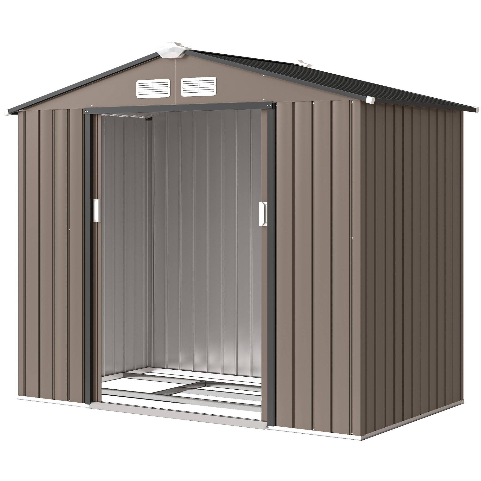 Abri de jardin acier 2,77 m² 213x130x185 cm avec porte coulissante, cabane rangement outils marron extérieur - Image 2