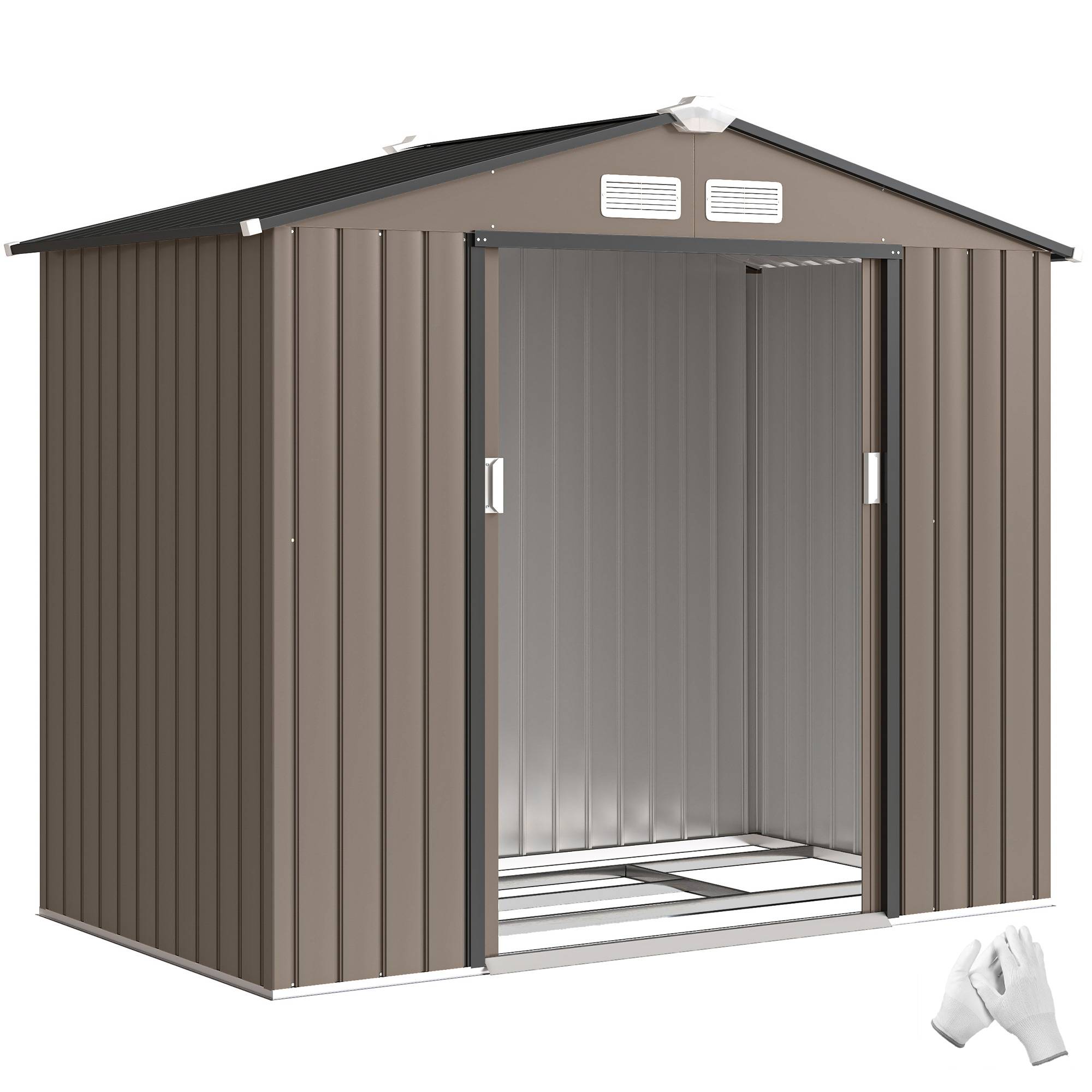 Abri de jardin acier 2,77 m² 213x130x185 cm avec porte coulissante, cabane rangement outils marron extérieur - Image 1