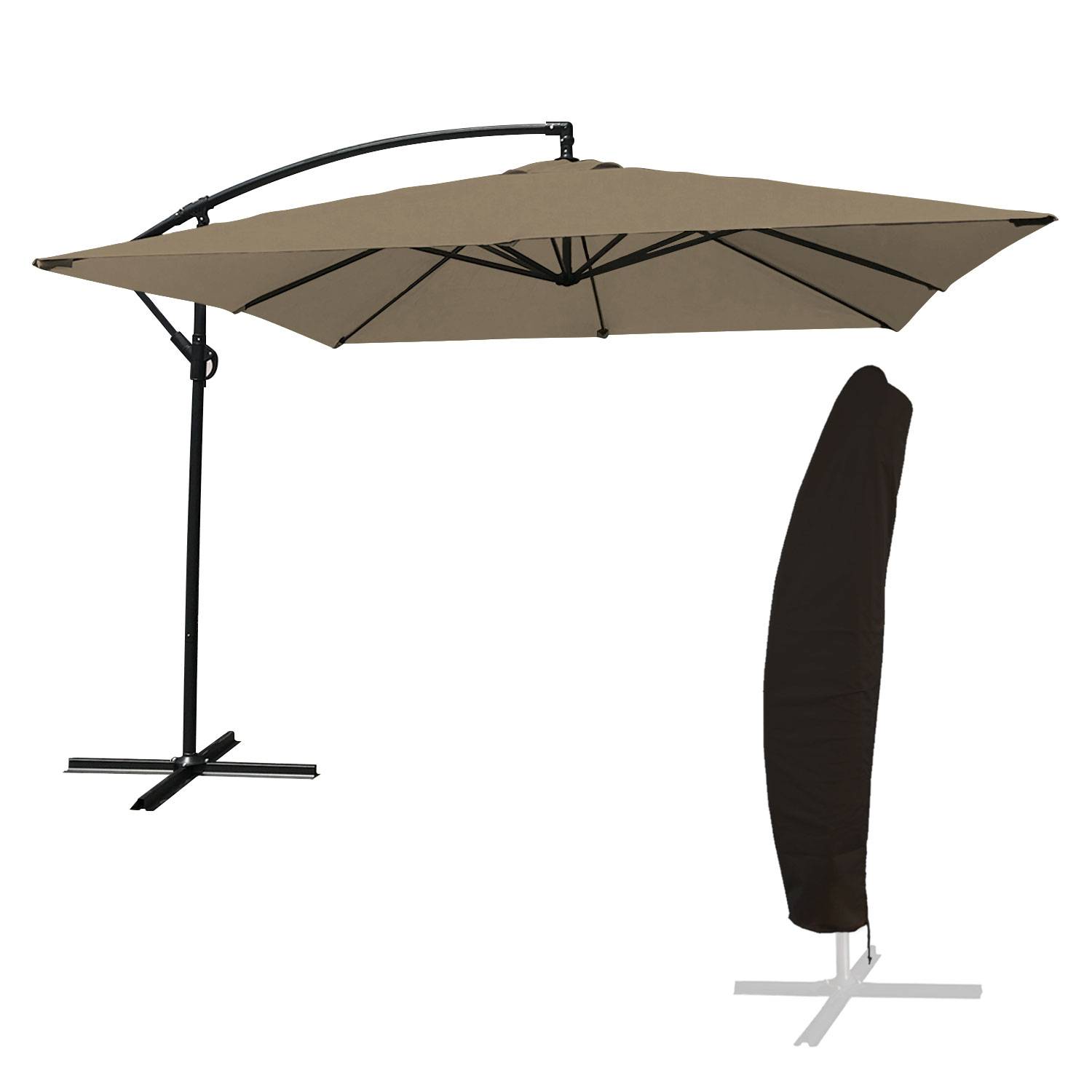 Parasol déporté MOLOKAI carré 2,7x2,7m taupe + housse - HAPPY GARDEN - Image 1
