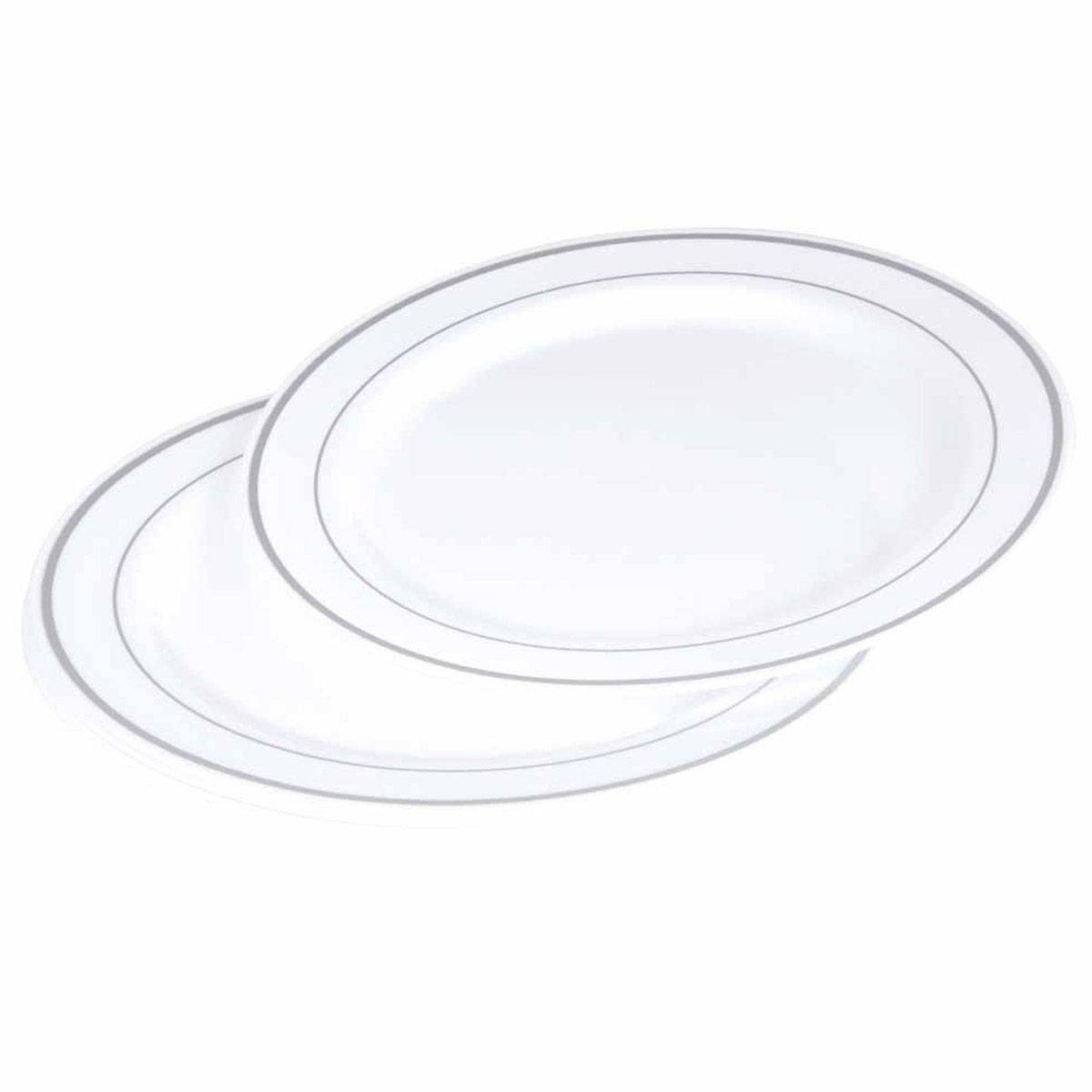 Lot de 6 Assiettes en Plastique Réutilisable "Liseré" 19cm Blanc & Argent