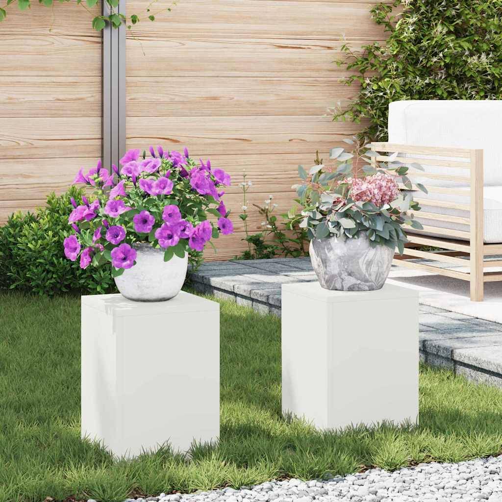 Lot de 2 Porte-plantes en Acier Design moderne pour pots de fleurs Balcon et Patio Blanc 24x24x35 cm – ComfortXL Outdoor Living - Image 1