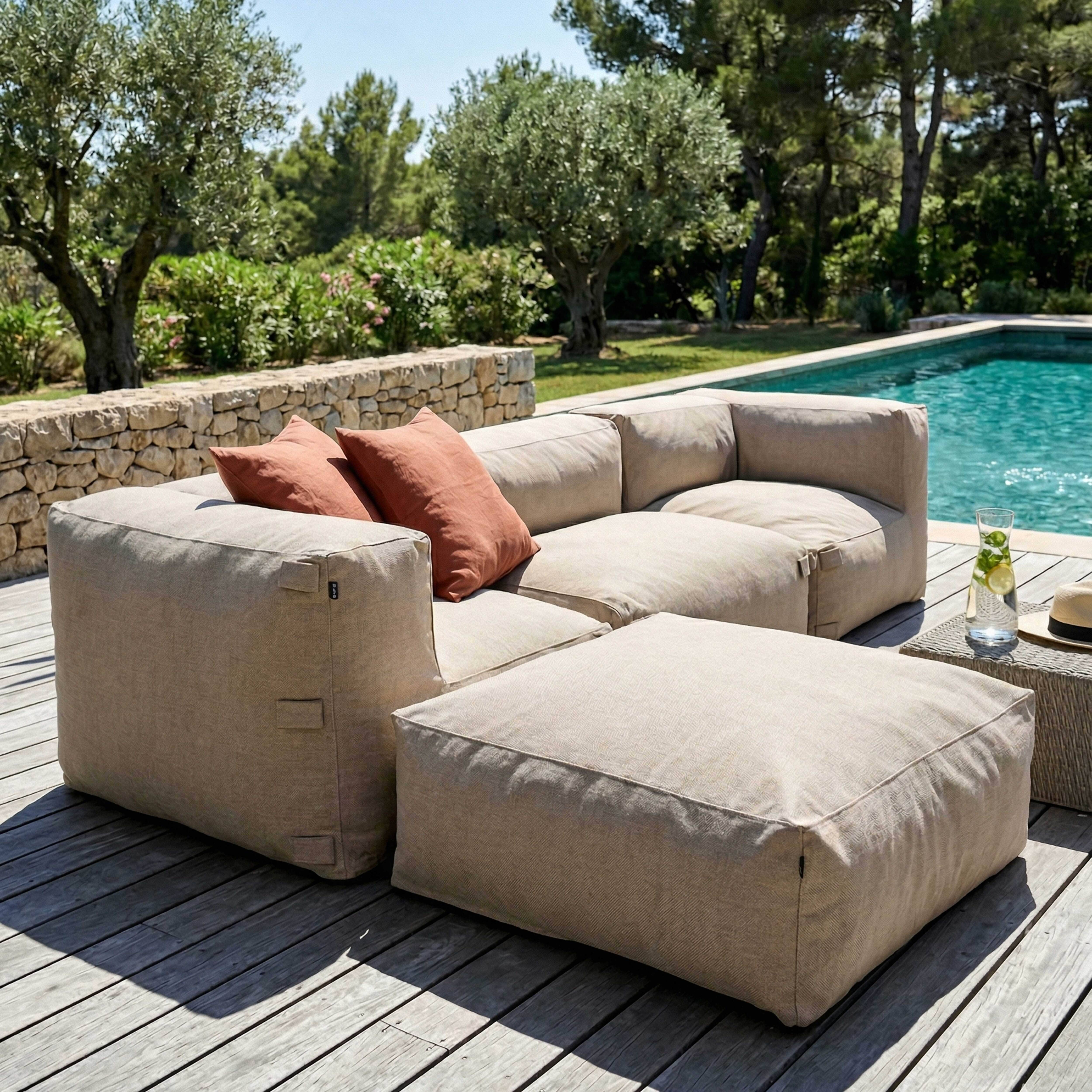 Oviala - Canapé d'angle de jardin modulable 4 places beige Mixi - Oviala - Image 1
