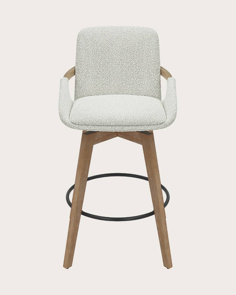 Saly - Chaise de bar en tissu bouclette et pieds en bois - UNIQKA - Image 2