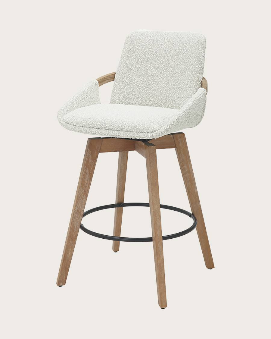 Saly - Chaise de bar en tissu bouclette et pieds en bois - UNIQKA - Image 5