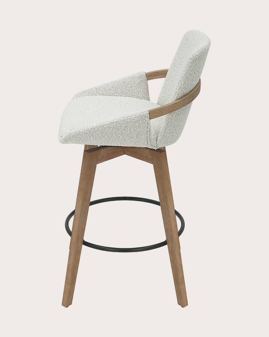 Saly - Chaise de bar en tissu bouclette et pieds en bois - UNIQKA - Image 4