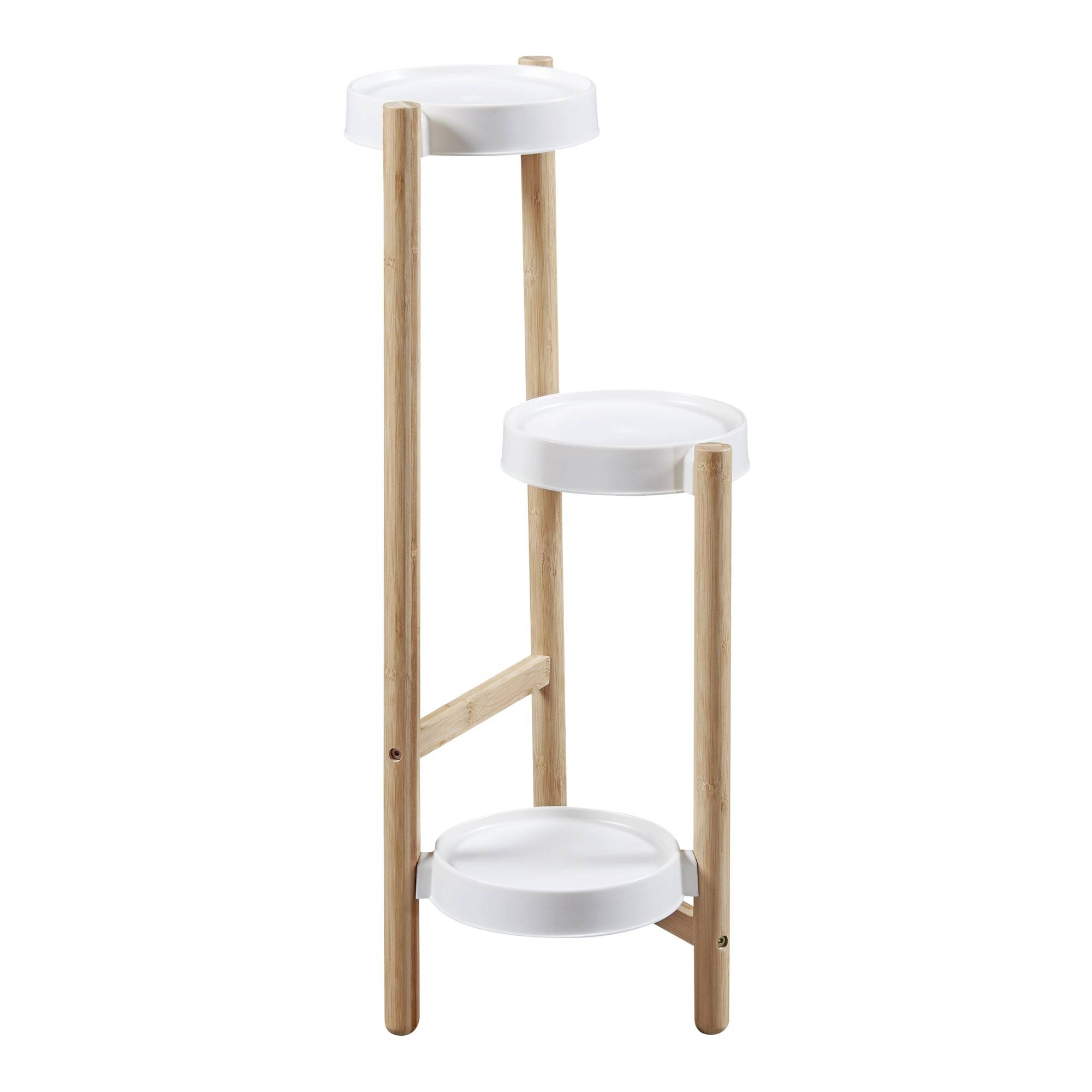Étagère à plantes sastamala à 3 niveaux bambou plastique 78 x 32 x 32 cm naturel blanc - Image 1