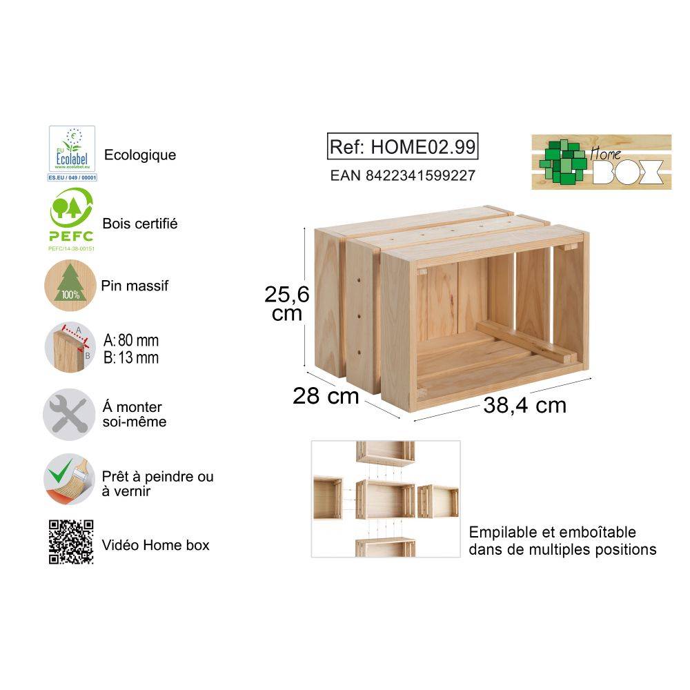 Caisse en pin massif modulable Home box Moyenne - Image 3