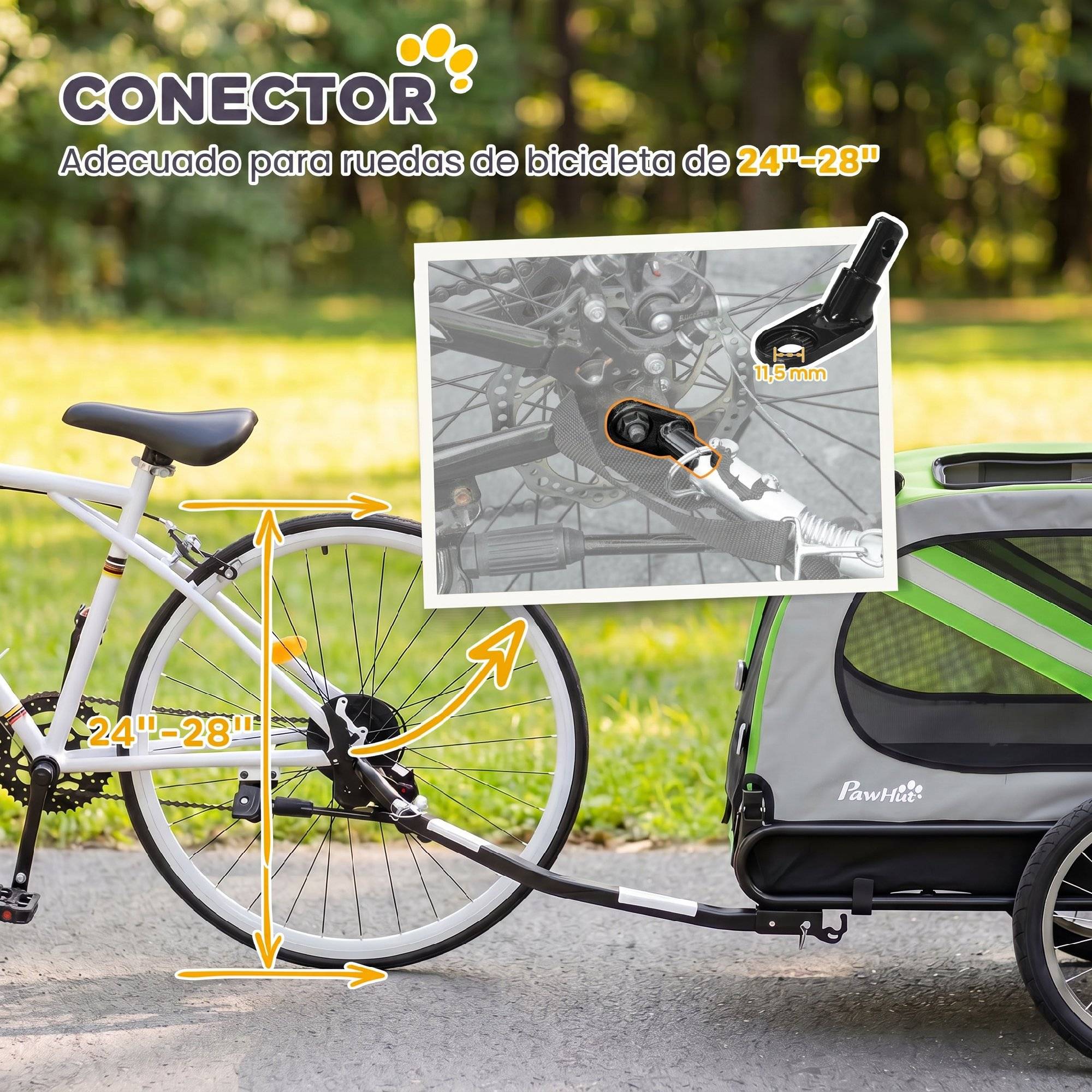 Remorque vélo 2 en 1 pour chien, poussette pliable pour animaux avec ceinture de sécurité et réflecteurs, verte - Image 9
