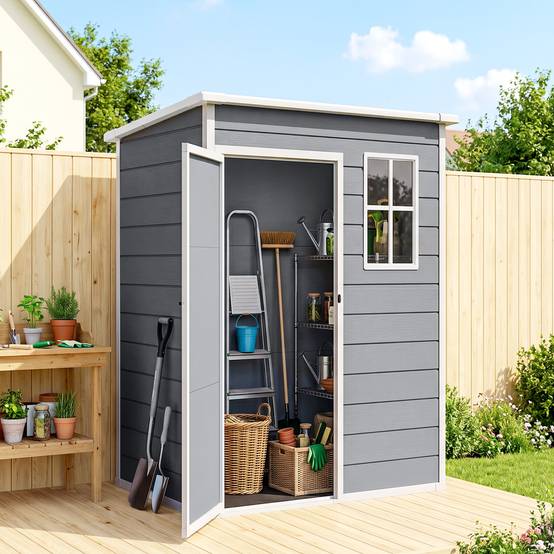 ComfortXL - Abri de jardin en résine 1,14 m² 151 x 92 x 193 cm gris pour rangement extérieur avec fenêtre et serrure - Image 1