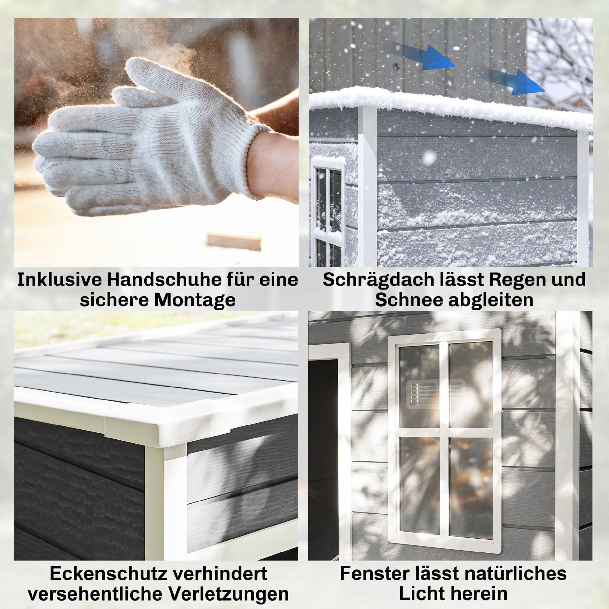 ComfortXL - Abri de jardin en résine 1,14 m² 151 x 92 x 193 cm gris pour rangement extérieur avec fenêtre et serrure - Image 9