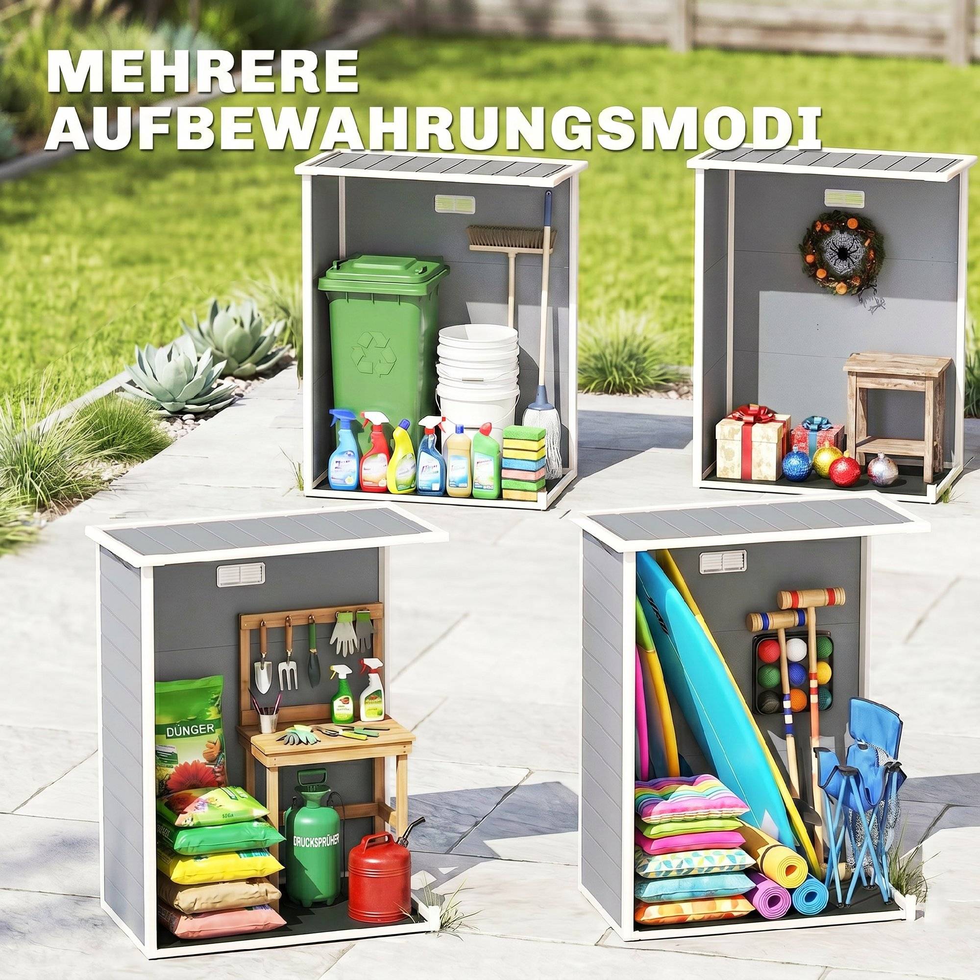 ComfortXL - Abri de jardin en résine 1,14 m² 151 x 92 x 193 cm gris pour rangement extérieur avec fenêtre et serrure - Image 10