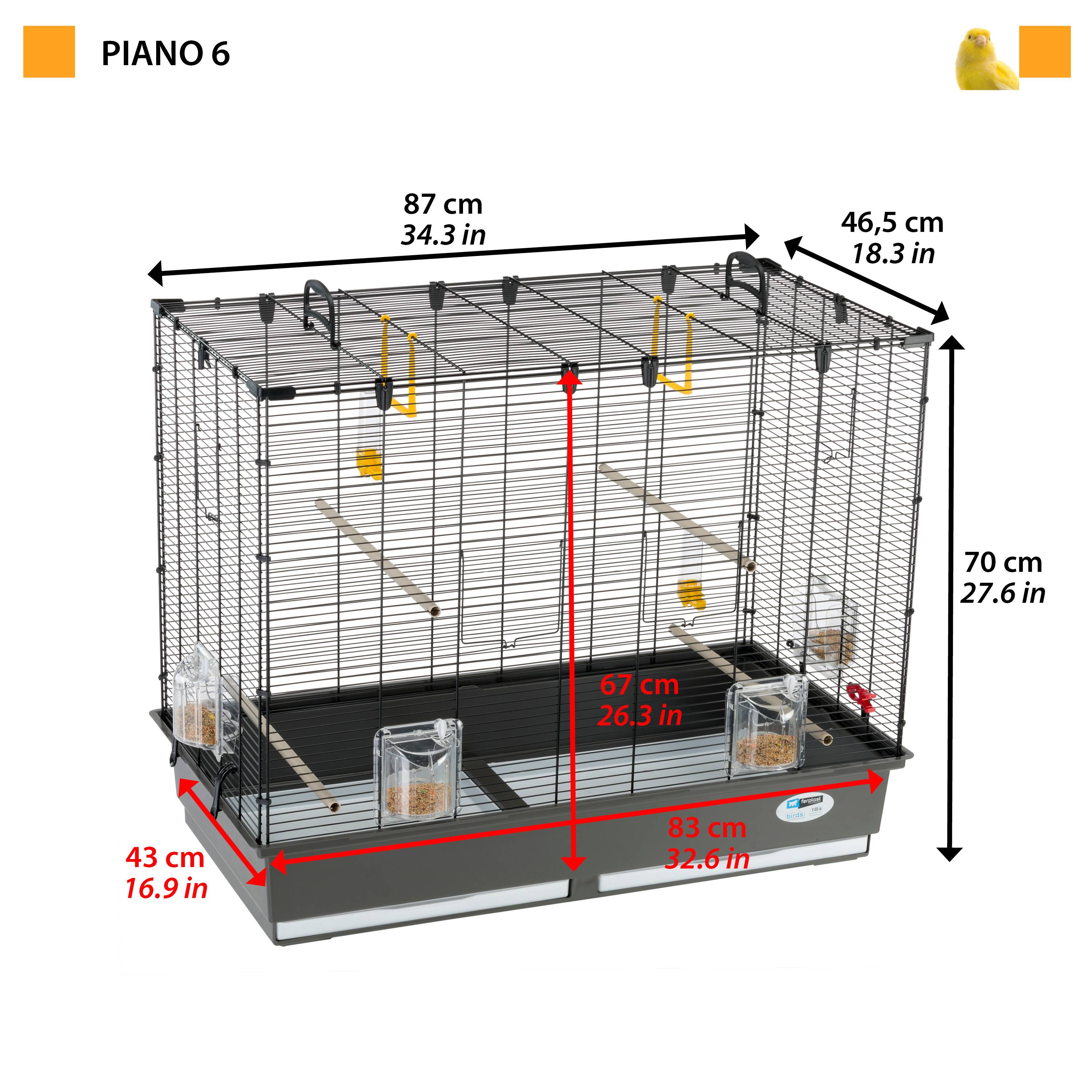 Ferplast - Ferplast Grande Cage pour Canaris, Perruches et Oiseaux Exotiques PIANO 6, avec Mangeoires Pivotantes et Accessoires - Image 2