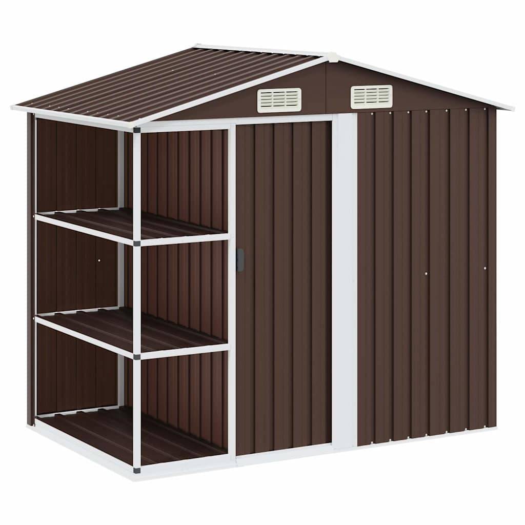 PANGIVO - Abri de jardin avec étagère - Fer galvanisé - Marron 205x130x183 cm - Surface au sol 2,28m² - PANGIVO