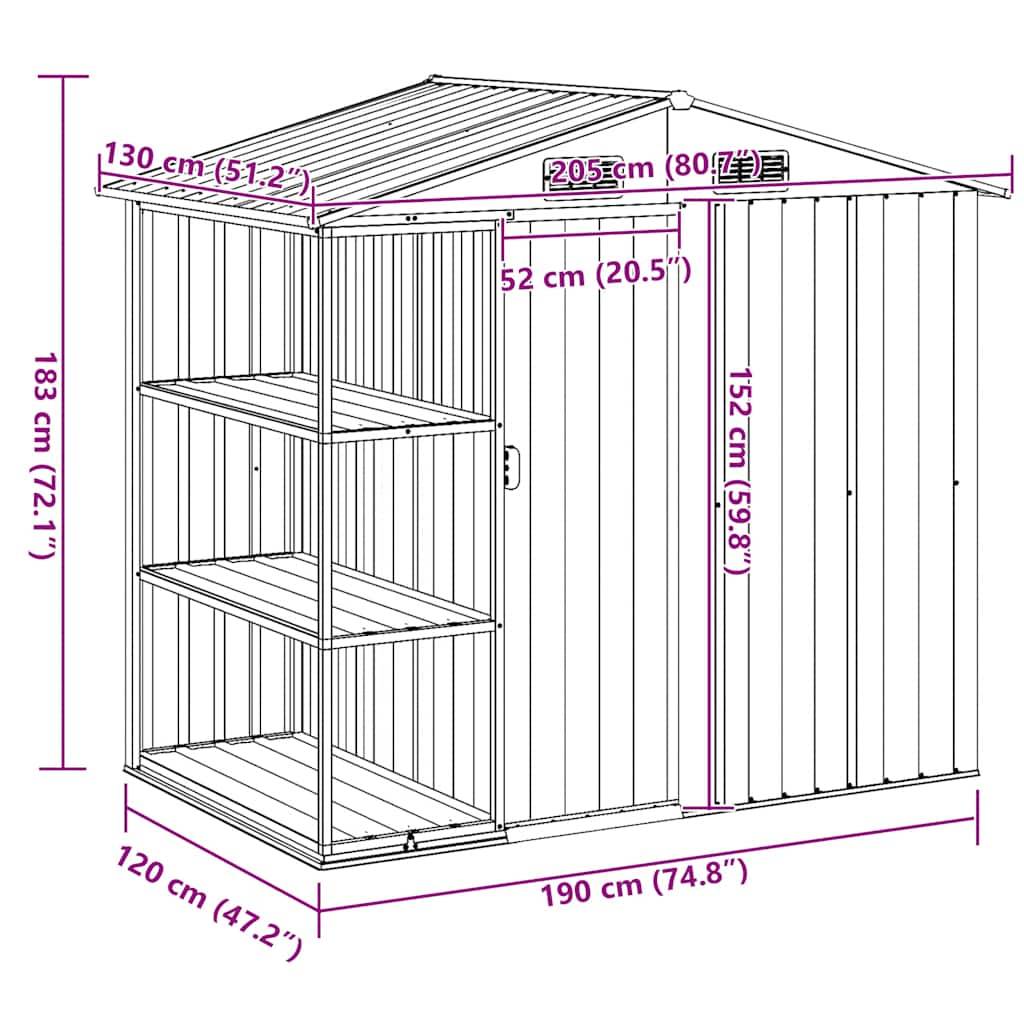 PANGIVO - Abri de jardin avec étagère - Fer galvanisé - Marron 205x130x183 cm - Surface au sol 2,28m² - PANGIVO - Image 10