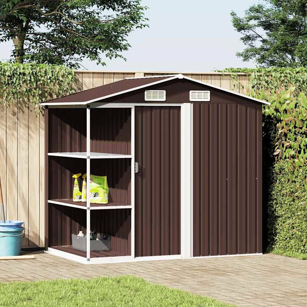 PANGIVO - Abri de jardin avec étagère - Fer galvanisé - Marron 205x130x183 cm - Surface au sol 2,28m² - PANGIVO - Image 2