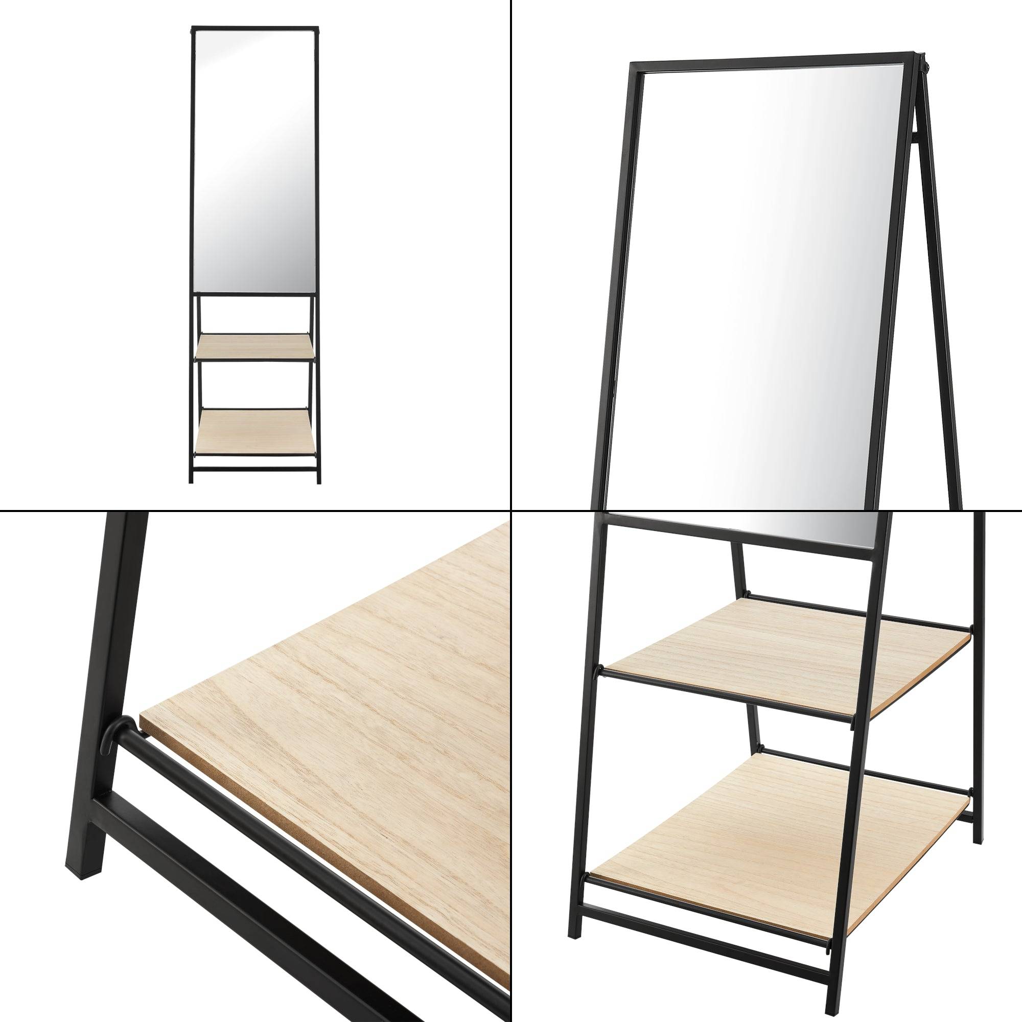 Miroir sur pied avec deux étagères 150 x 44 x 60 cm noir effet chêne - Image 6