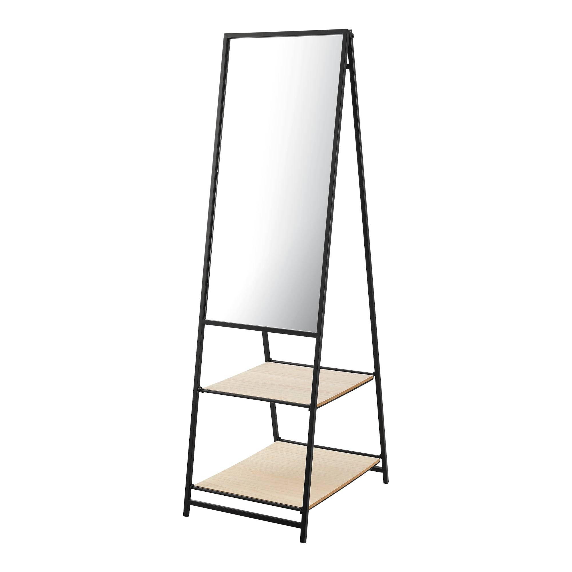 Miroir sur pied avec deux étagères 150 x 44 x 60 cm noir effet chêne - Image 1