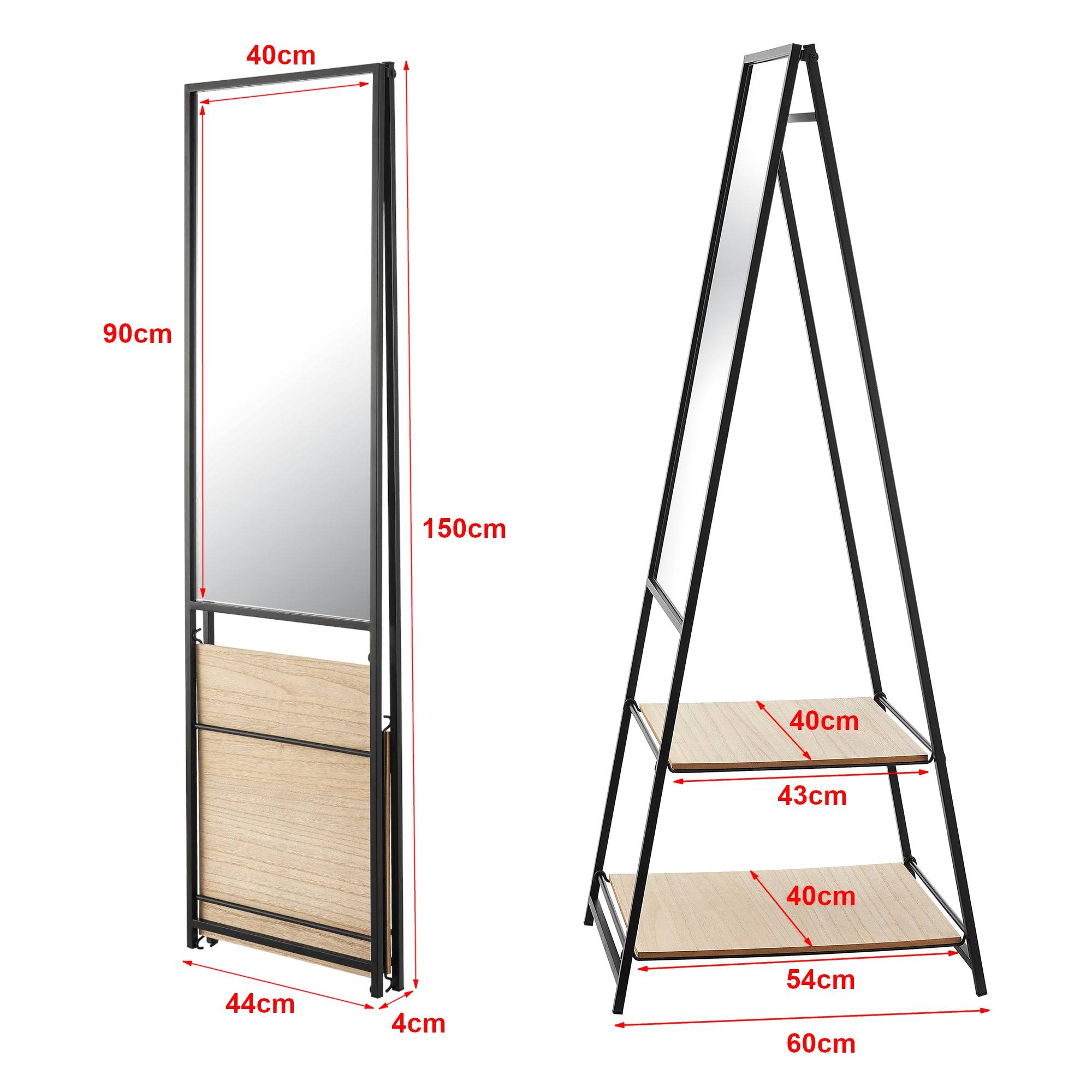 Miroir sur pied avec deux étagères 150 x 44 x 60 cm noir effet chêne - Image 2
