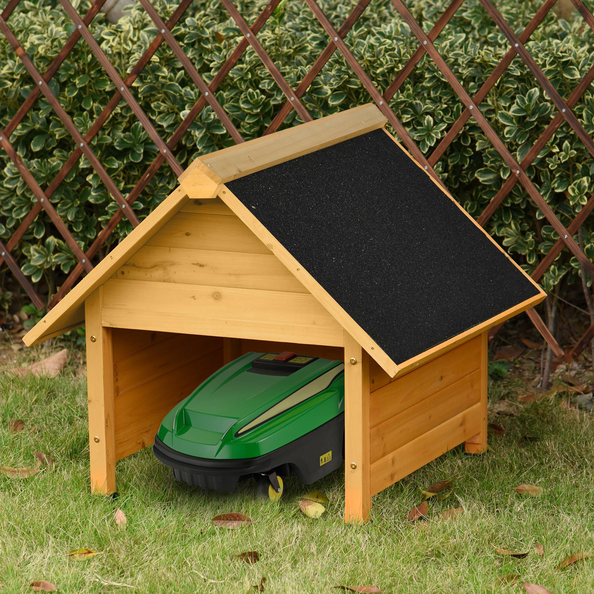 Abri tondeuse robot bois jaune 75x76x70 cm, garage extérieur protection soleil pluie pour équipement jardin - Image 3