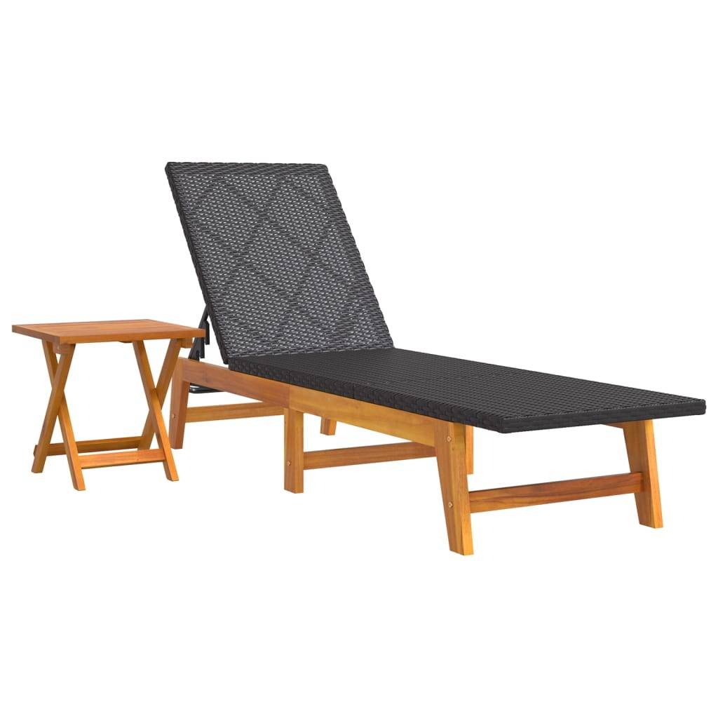 Helloshop26 - Transat chaise longue bain de soleil lit de jardin terrasse meuble d'extérieur avec table résine tressée et bois massif d'acacia - Image 1