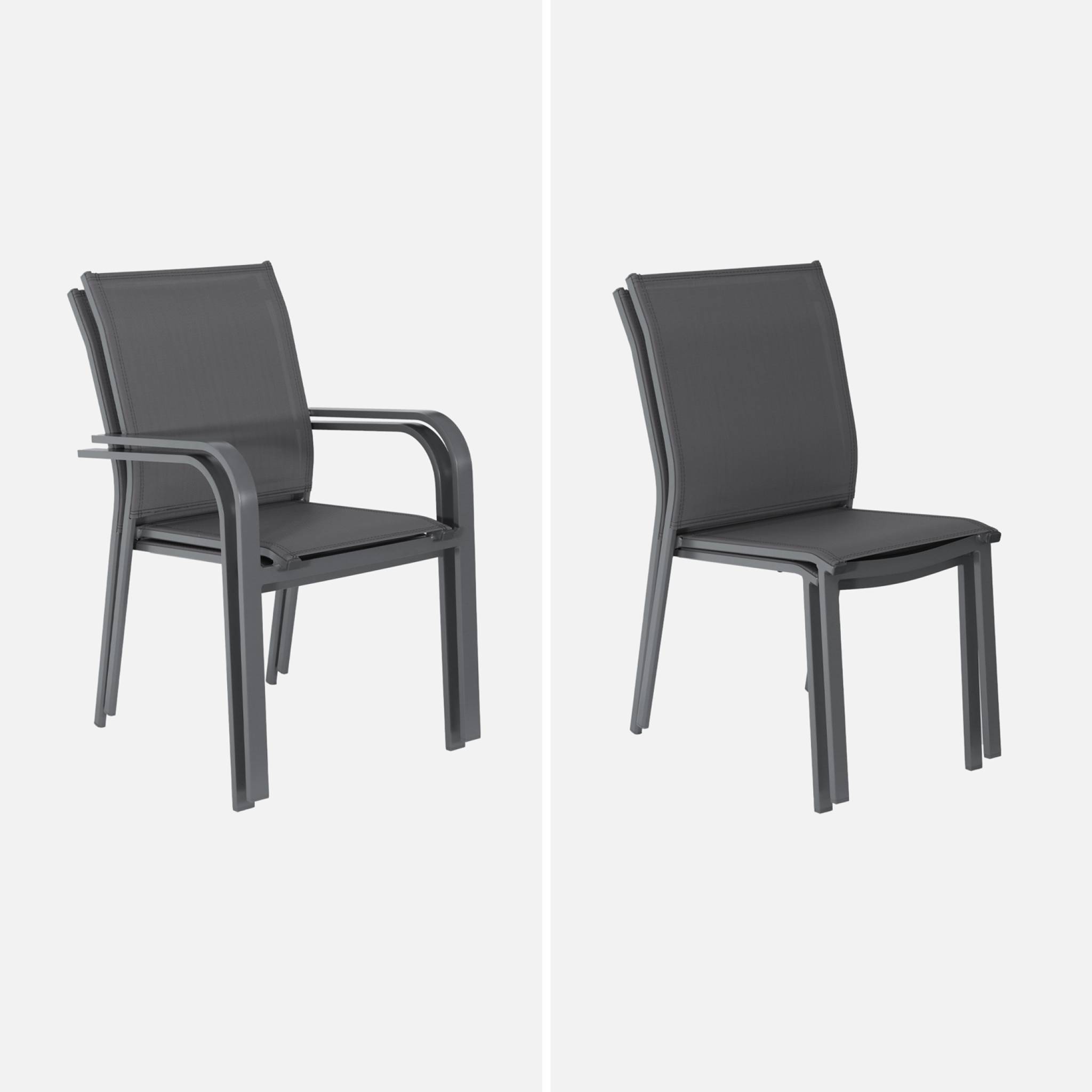 sweeek - Table de jardin extensible aluminium + 10 assises aluminium et textilène anthracite. 8 chaises. 2 fauteuils. 10 places. 290 x 100 x 75 cm | sweeek - Image 6
