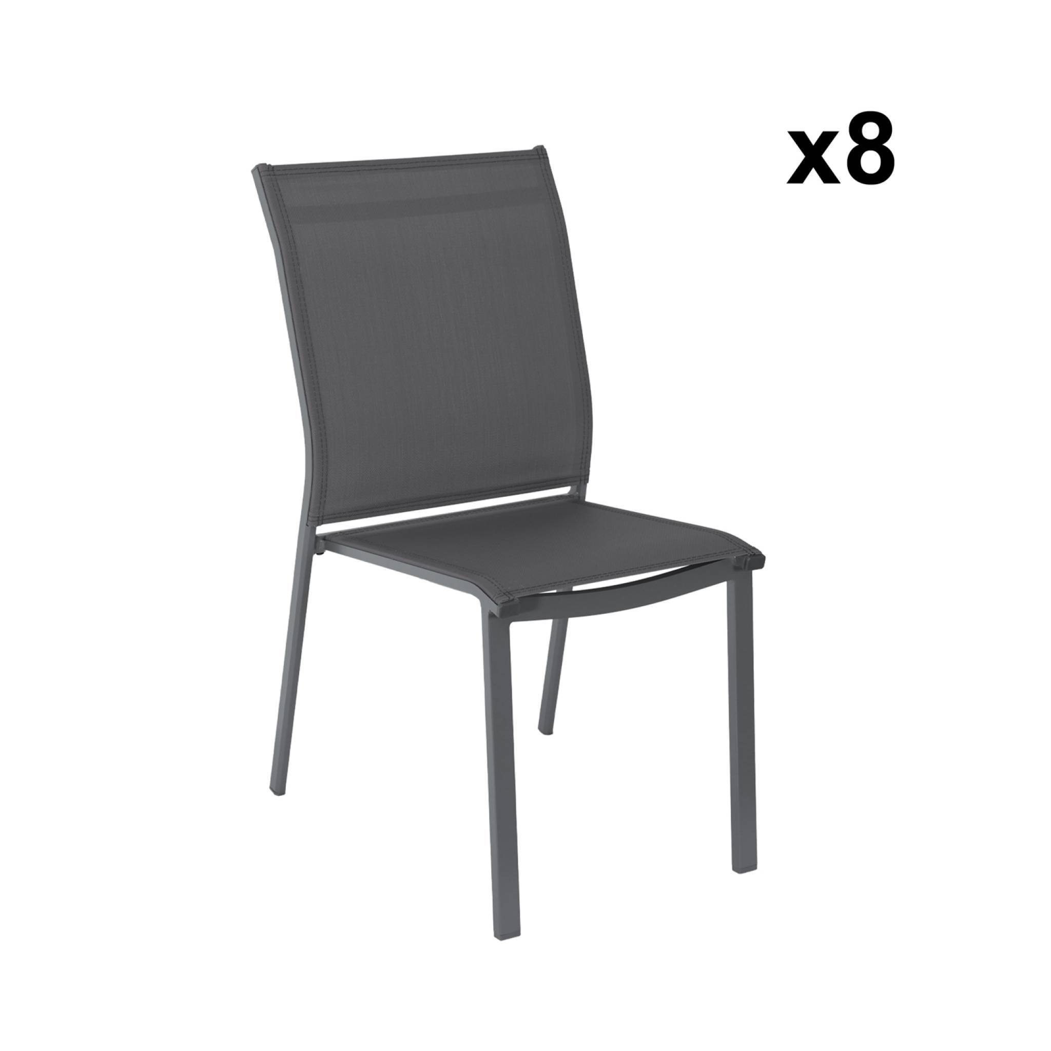sweeek - Table de jardin extensible aluminium + 10 assises aluminium et textilène anthracite. 8 chaises. 2 fauteuils. 10 places. 290 x 100 x 75 cm | sweeek - Image 7