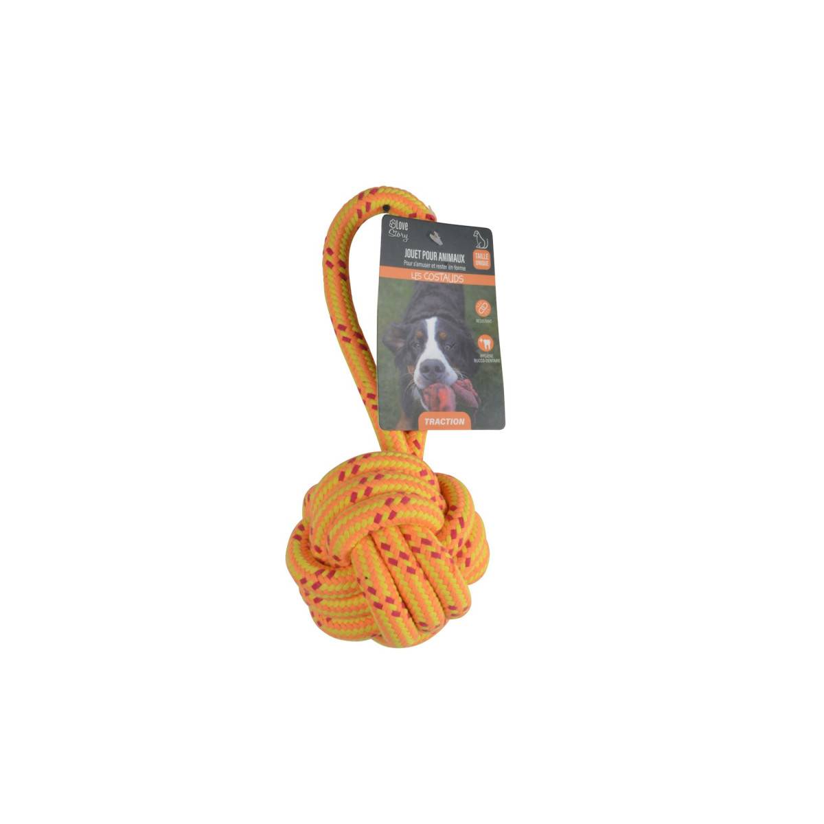 Love Story - Jouet pour Chien "Corde Balle 1 Poignée" 27cm Orange - Image 2
