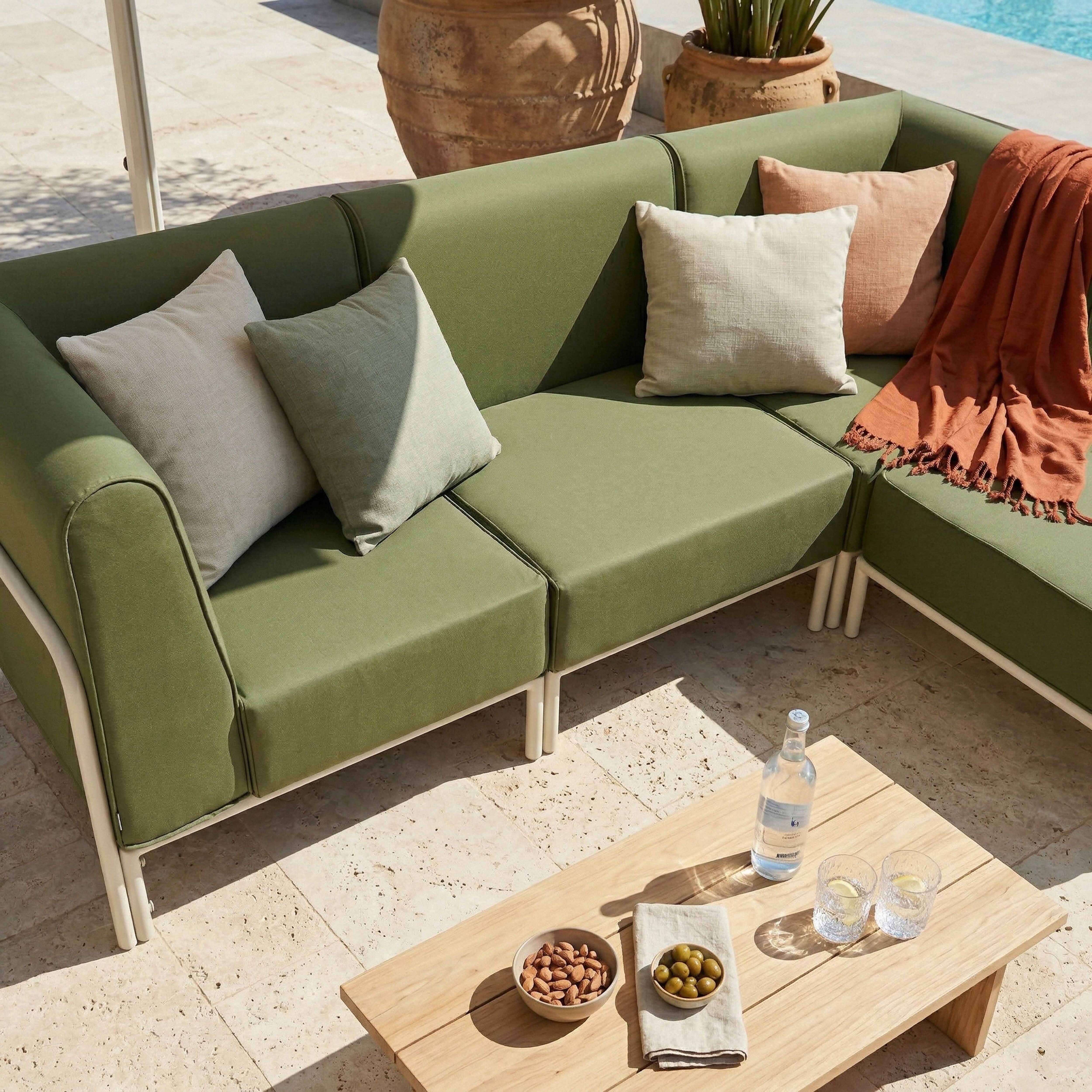 Oviala - Salon de jardin bas modulable uni 4 places vert kaki Patio - Oviala - Image 4