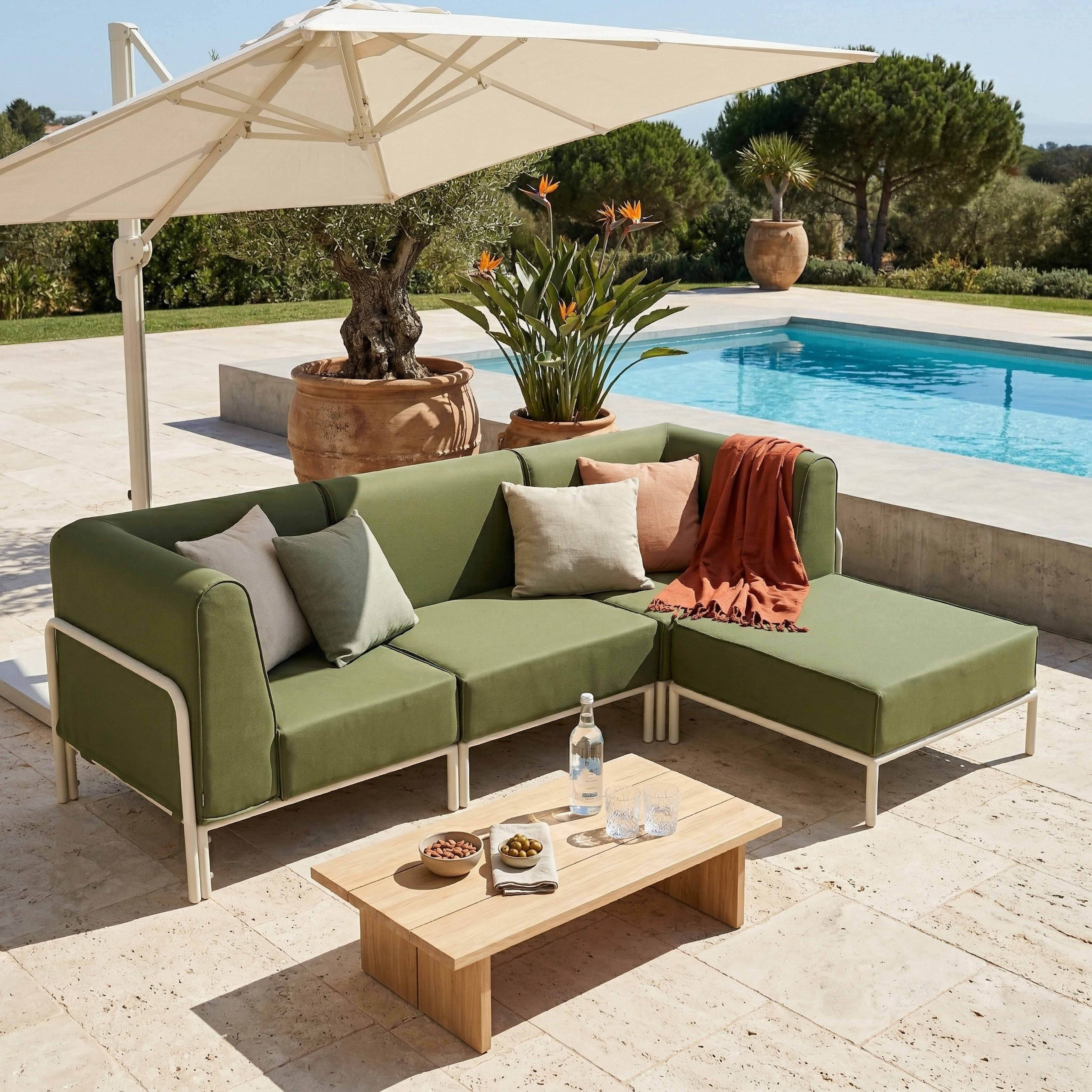 Oviala - Salon de jardin bas modulable uni 4 places vert kaki Patio - Oviala - Image 2