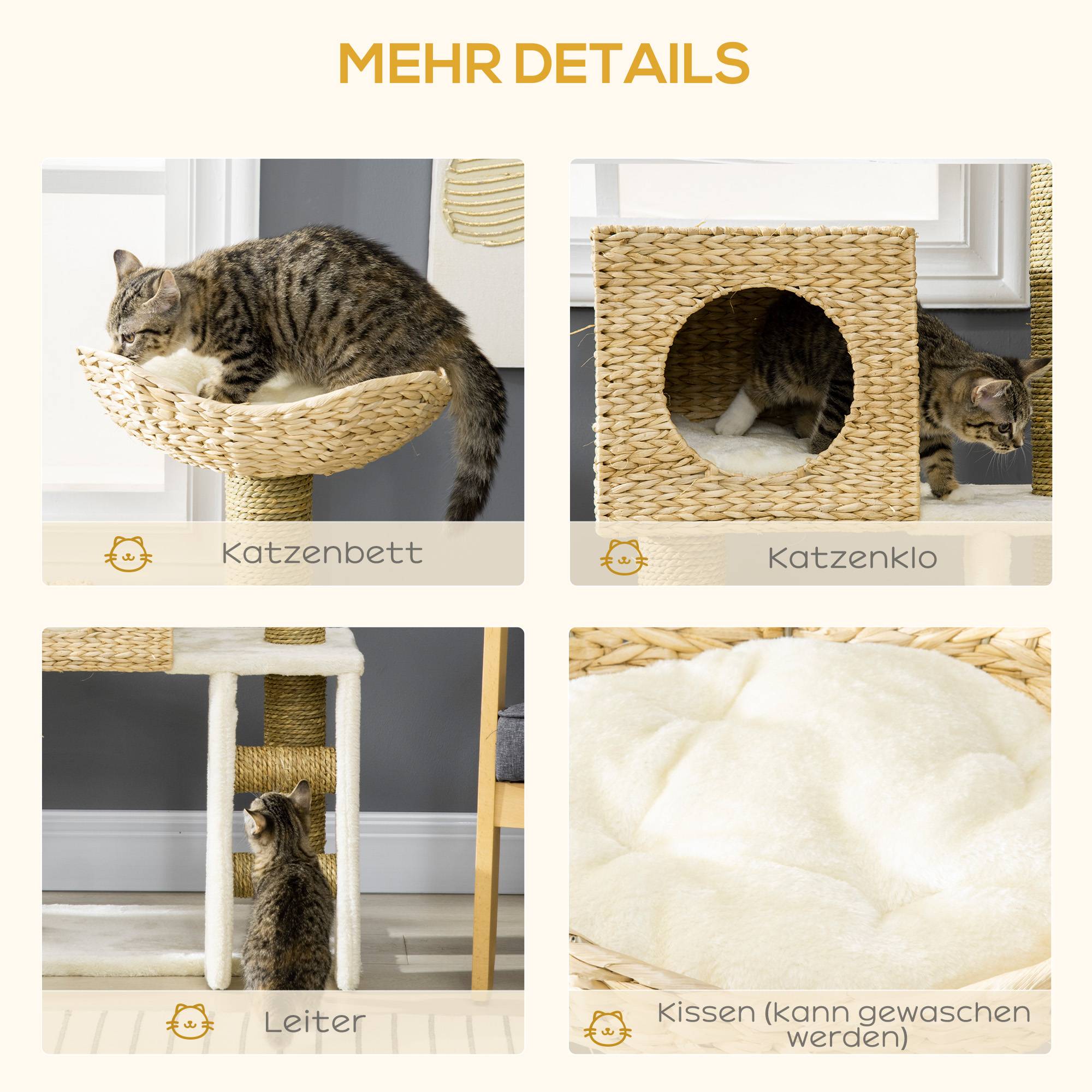 Arbre à Chat Bois Sisal pour Chaton avec Niche et Escalier 100cm Naturel - ComfortXL Pet Living - Image 6