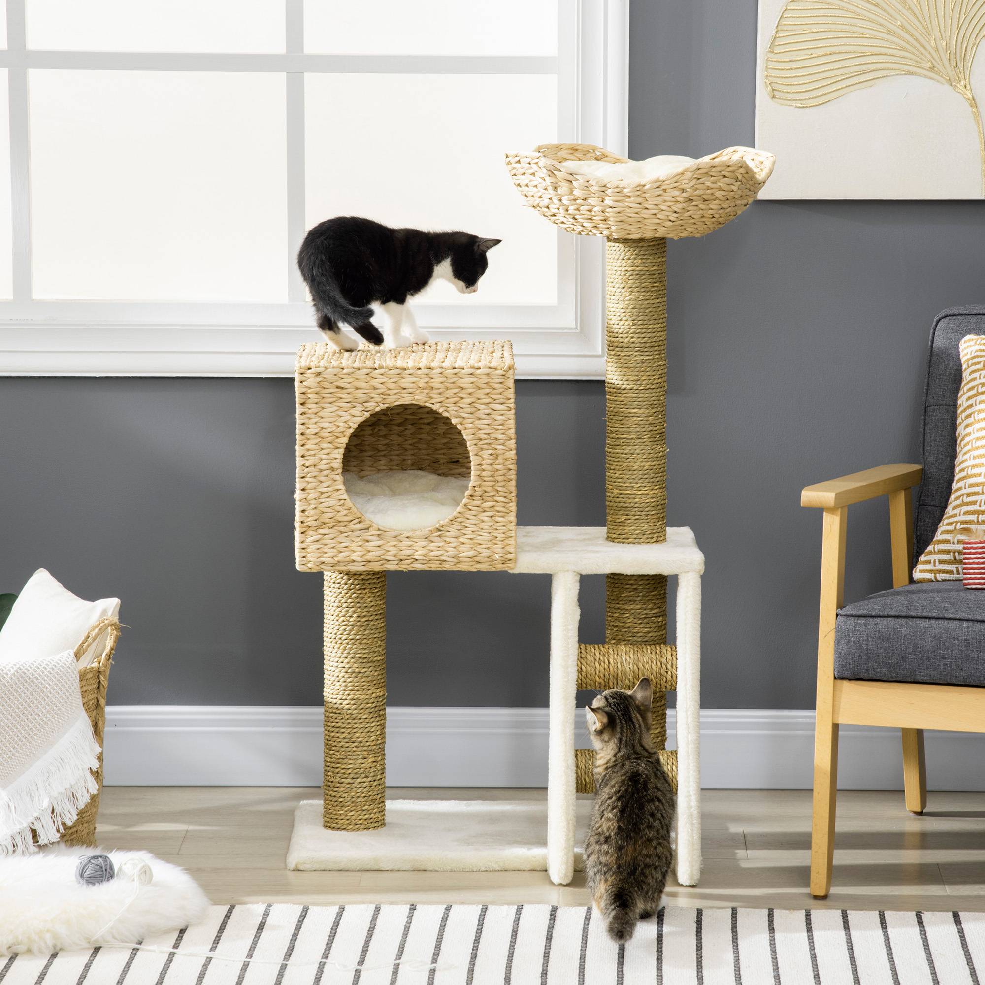 Arbre à Chat Bois Sisal pour Chaton avec Niche et Escalier 100cm Naturel - ComfortXL Pet Living - Image 7