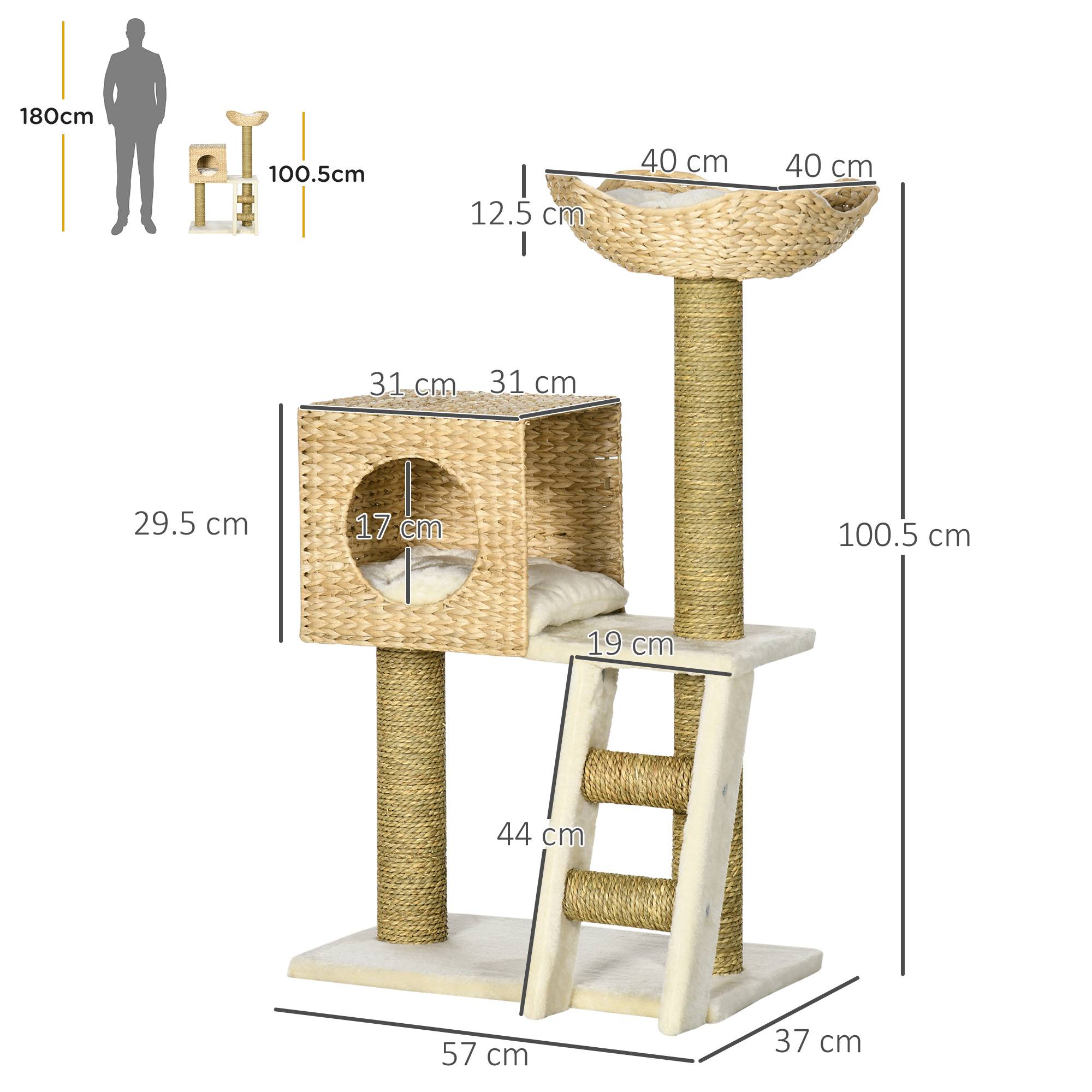 Arbre à Chat Bois Sisal pour Chaton avec Niche et Escalier 100cm Naturel - ComfortXL Pet Living - Image 3